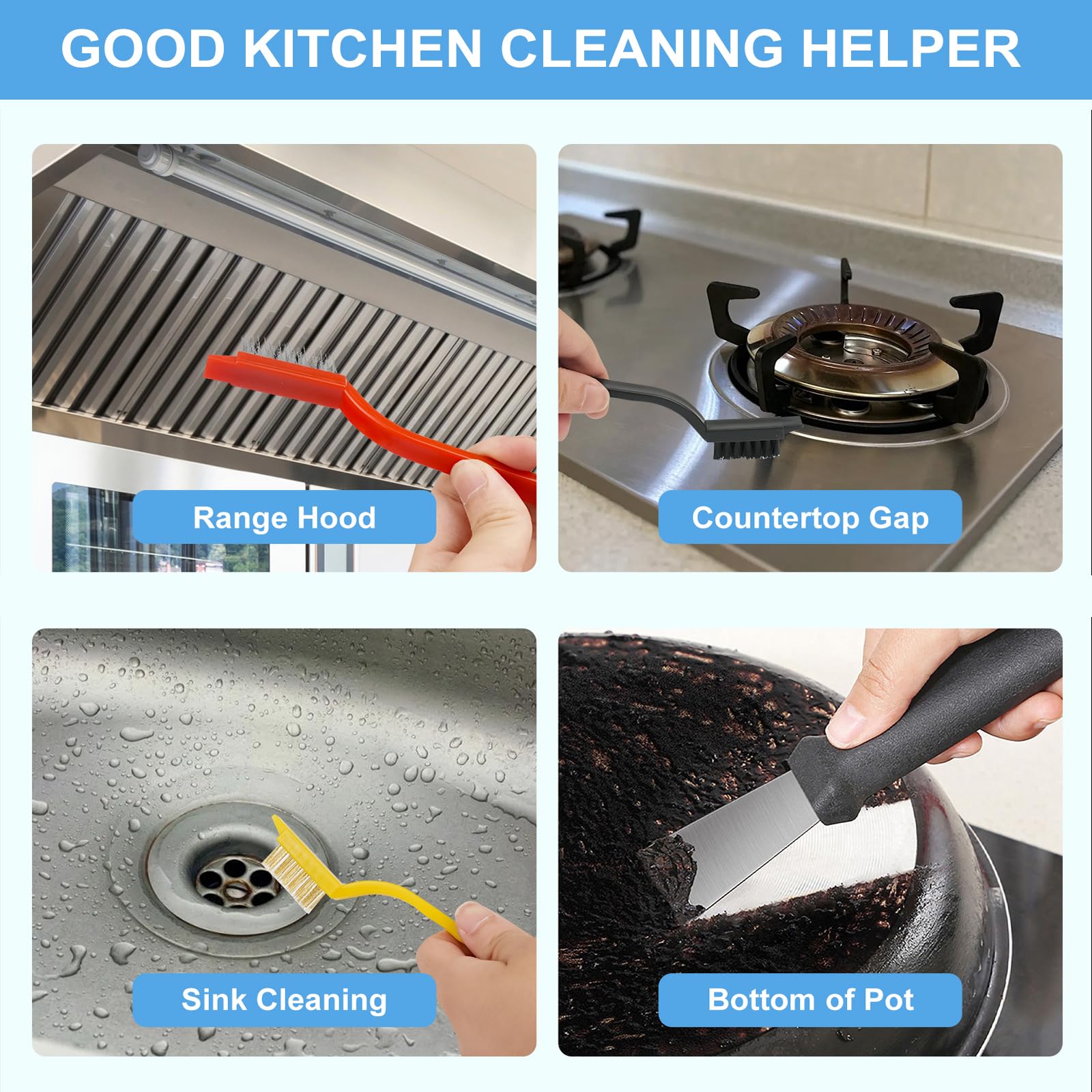 Dfacio 10Pcs Crevice Cleaning Brush Set with Scraper, Hard Bristle Cleaning Supplies for Kitchen, Bathroom, Corner, Sink, Cup, Teapot, Bottle