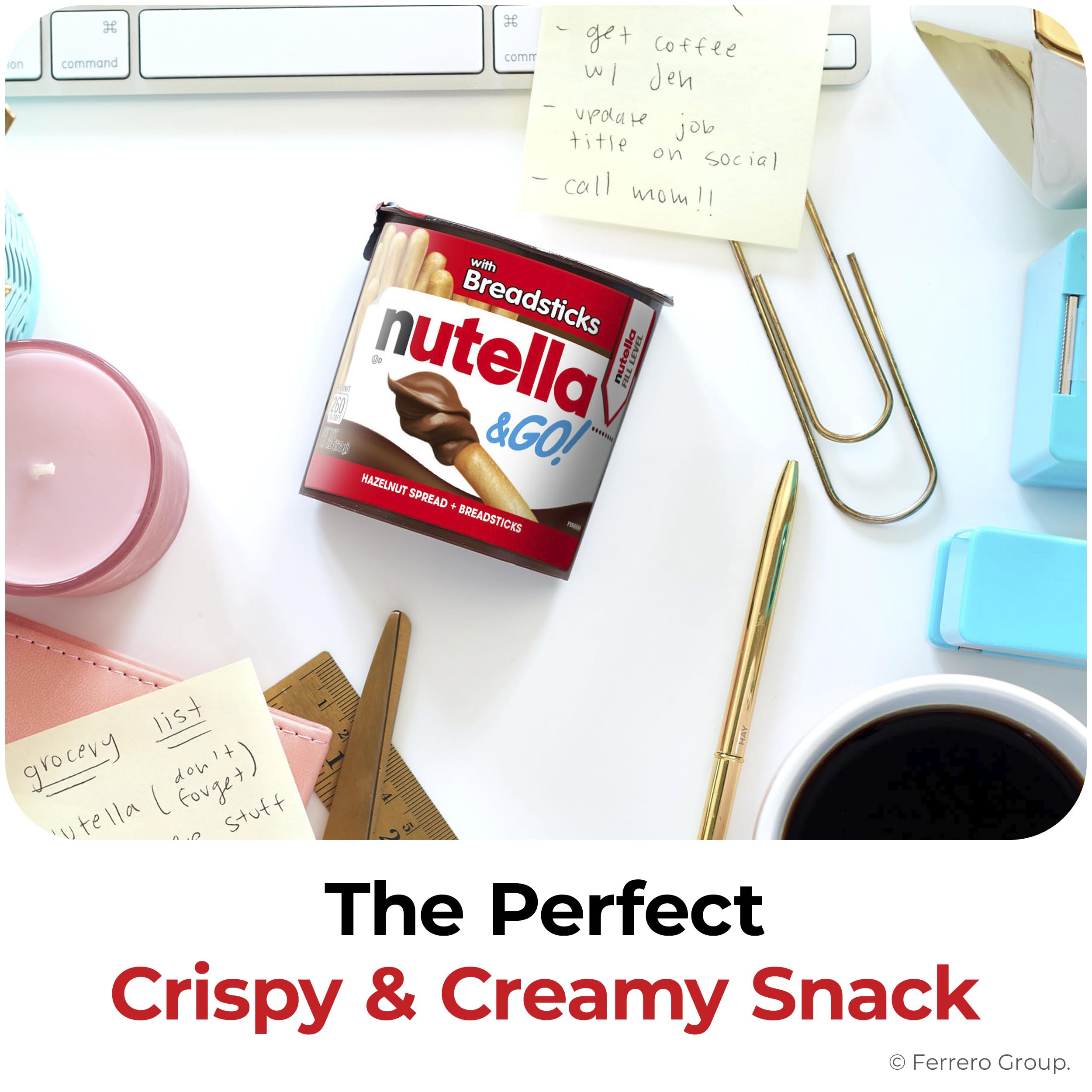 Nutella & GO! Bulk 12 Pack, Hazelnut and Cocoa Spread with Breadsticks, Stocking Stuffers, Snack Cups, 1.8 oz Each​