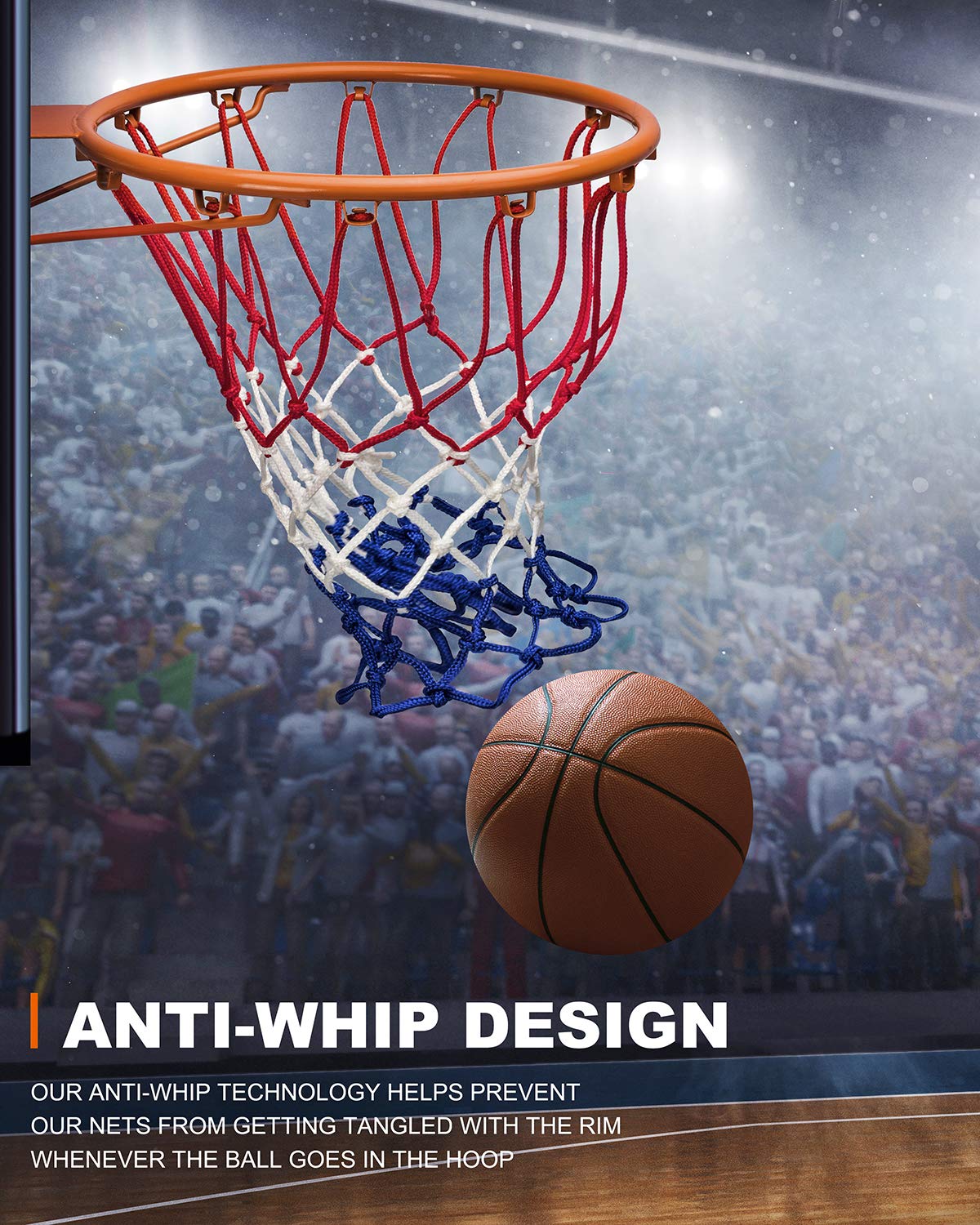 XXXYYY Basketball Net Replacement Heavy Duty, 2023 Professional On-Court Quality [6.88Ounce], Fits Outdoor Indoor Standard Rim, All Weather Anti Whip -12 Loops (Red White Blue)
