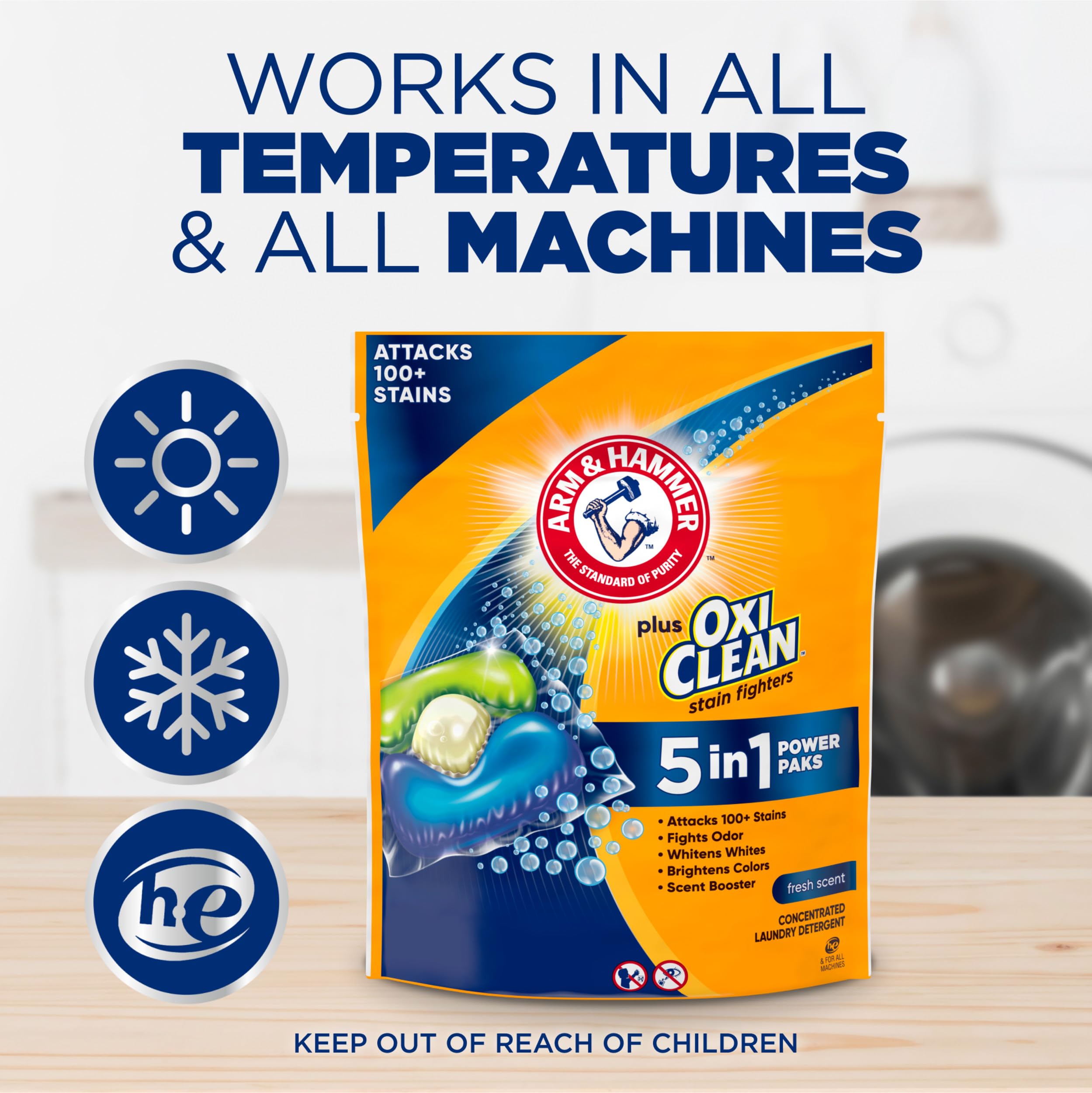 Arm & Hammer Plus OxiClean 5-in-1 Laundry Detergent Power Paks, 42 Count (Packaging may vary)