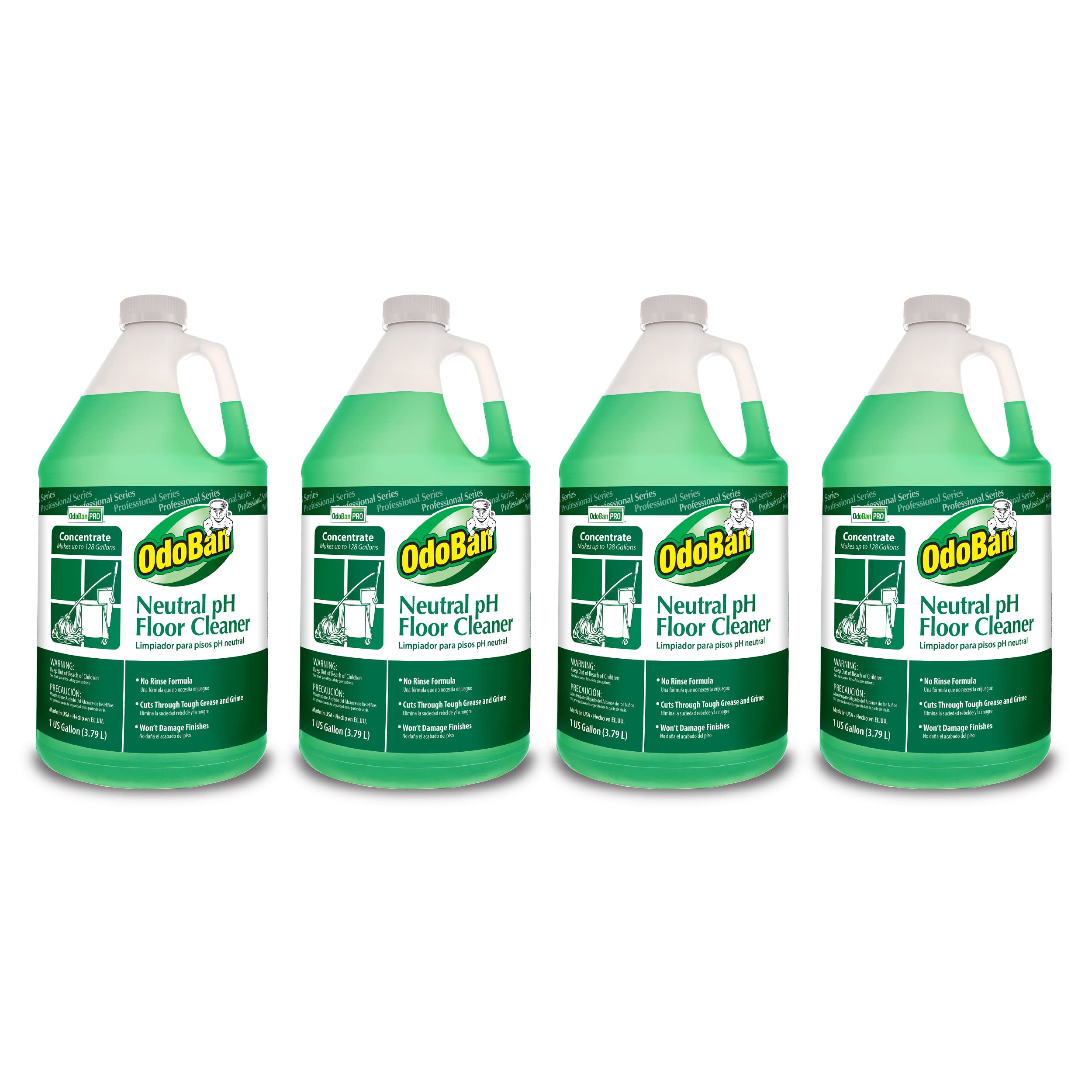 OdoBan Professional Series Neutral pH No Rinse Floor Cleaner Concentrate, Made in the USA, 4 Gallons