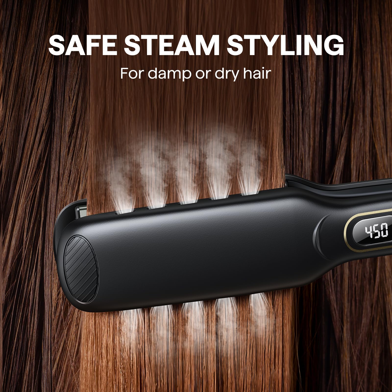 Wavytalk Wet to Straight Hair Straightener, Titanium 1.75 Inch Vent Sesh Wide Flat Iron, Straightener for Damp or Dry Hair with Dual Voltage Leave Silky & Smooth, Black