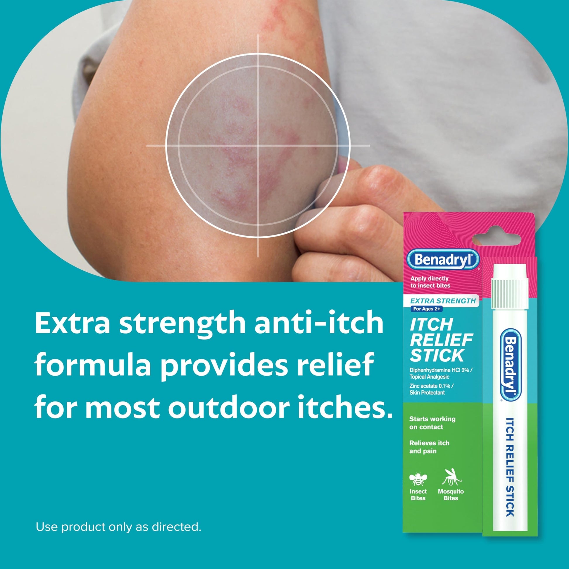 Benadryl Extra Strength Anti-Itch Relief Stick, Bug Bite Itch Relief, Diphenhydramine HCl Topical Analgesic & Zinc Acetate Skin Protectant, Great for Camping Essentials, 0.47 fl oz