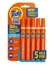 Tide Stain Remover for Clothes, Tide To Go Pen, Instant Stain & Spot Remover for Clothes, Travel & Pocket Size, 5 Count (Pack of 1) (Packaging May Vary)