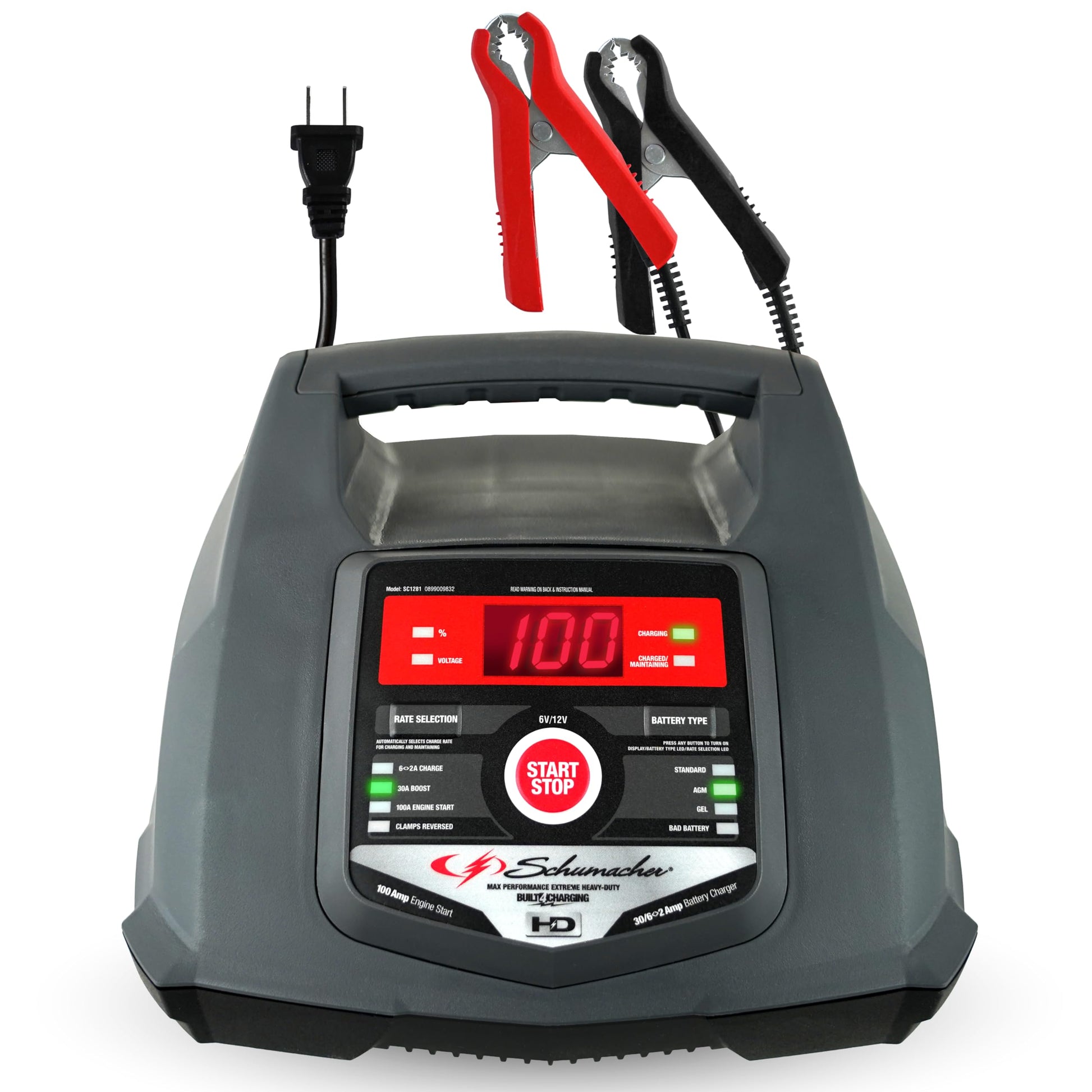 Schumacher Electric Fully Automatic Car Battery Charger & Engine Starter - 6V / 12V Battery Charger & Maintainer - for Standard, AGM, Gel & Deep-Cycle Batteries - Reverse Hook-Up Protection - SC1281