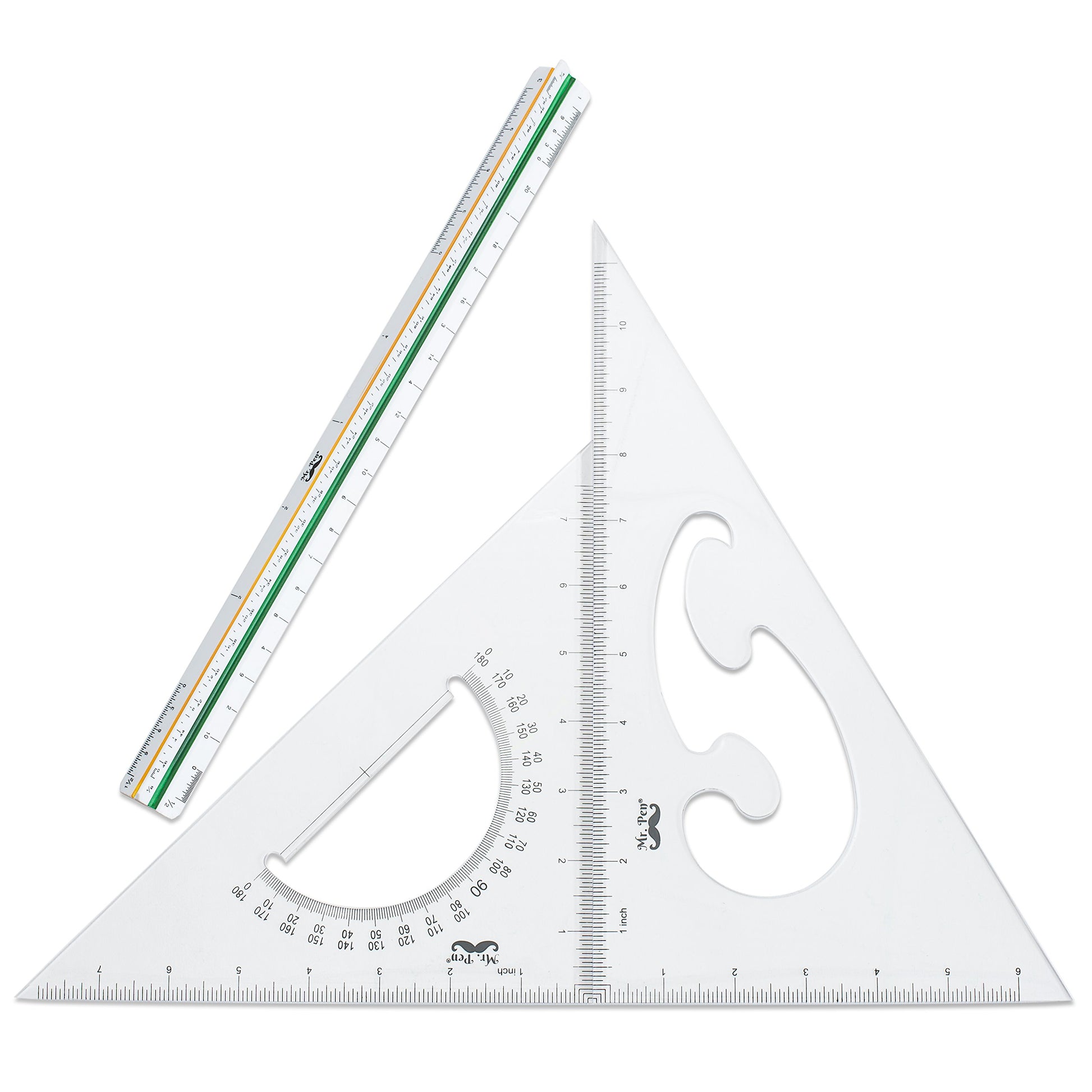 Mr. Pen Architectural Triangular Ruler Set with 12 Inch Triangular Scale, 11 Inch 30/60 and 8 Inch 45/90 Triangles, Back to School Supplies