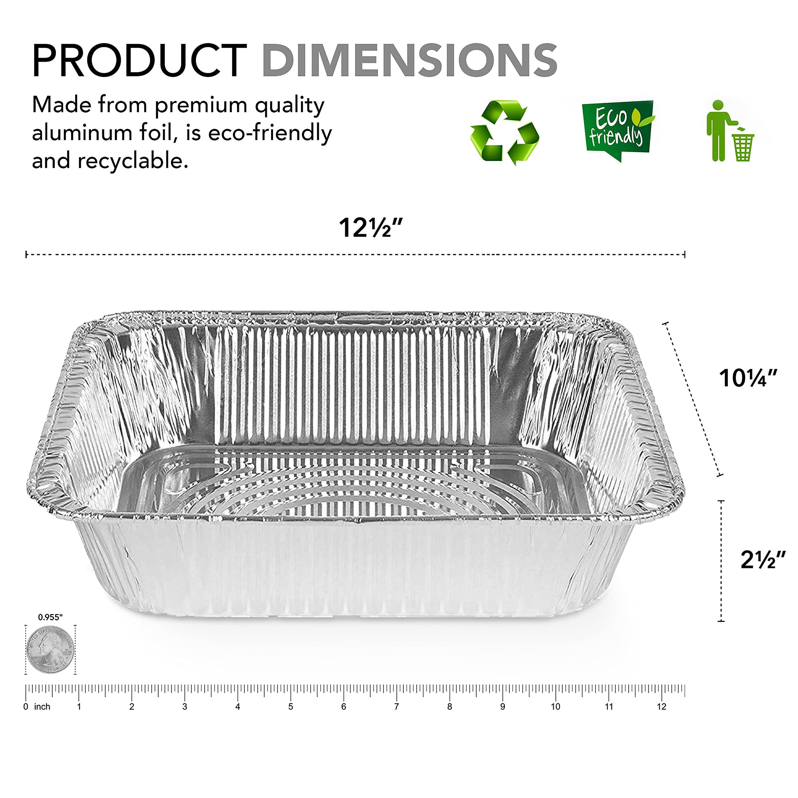 Aluminum 9x13 Disposable Foil (30 Pack) – Half Size Deep Steam Table for Cooking, Heating, Storing, Prepping Food