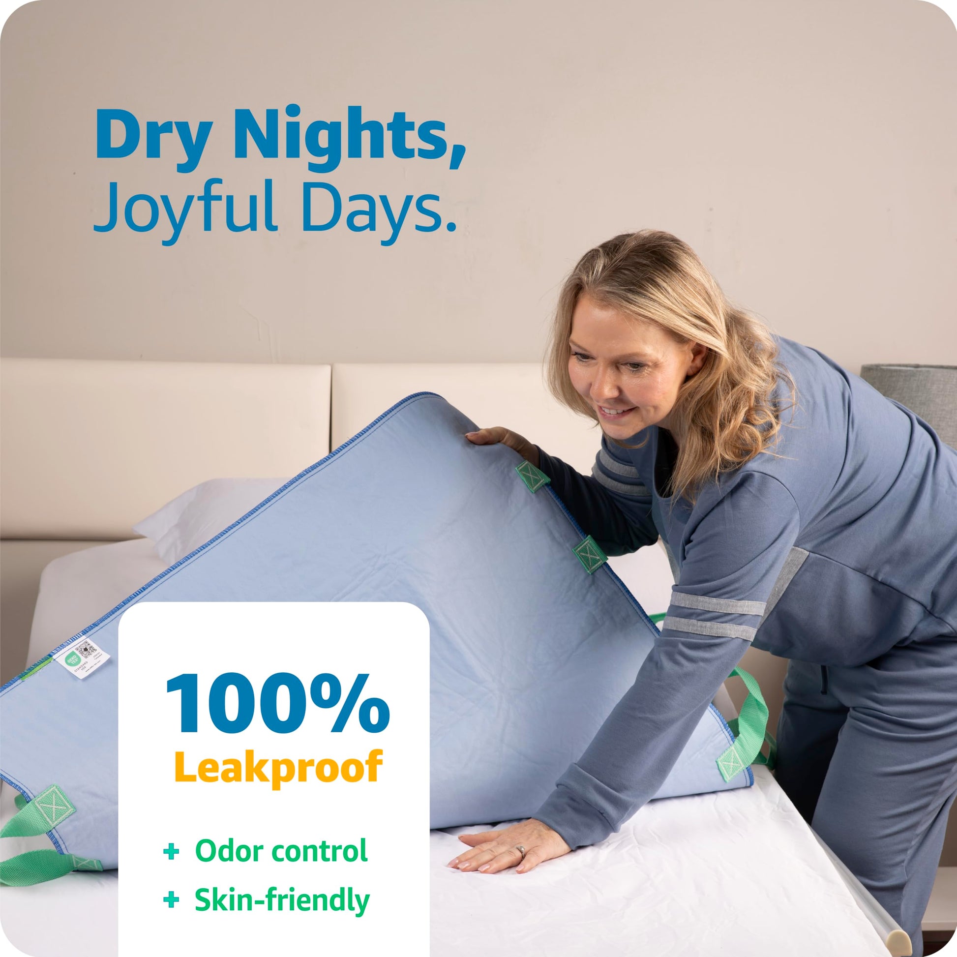 Improvia Positioning Bed Pad 34"x52" with 8 Reinforced Handles, Quick-Drying, Washable, Waterproof, Reusable, Mattress Protection, for Lifting, Turning, Transfer, Elderly and Incontinence Patients.