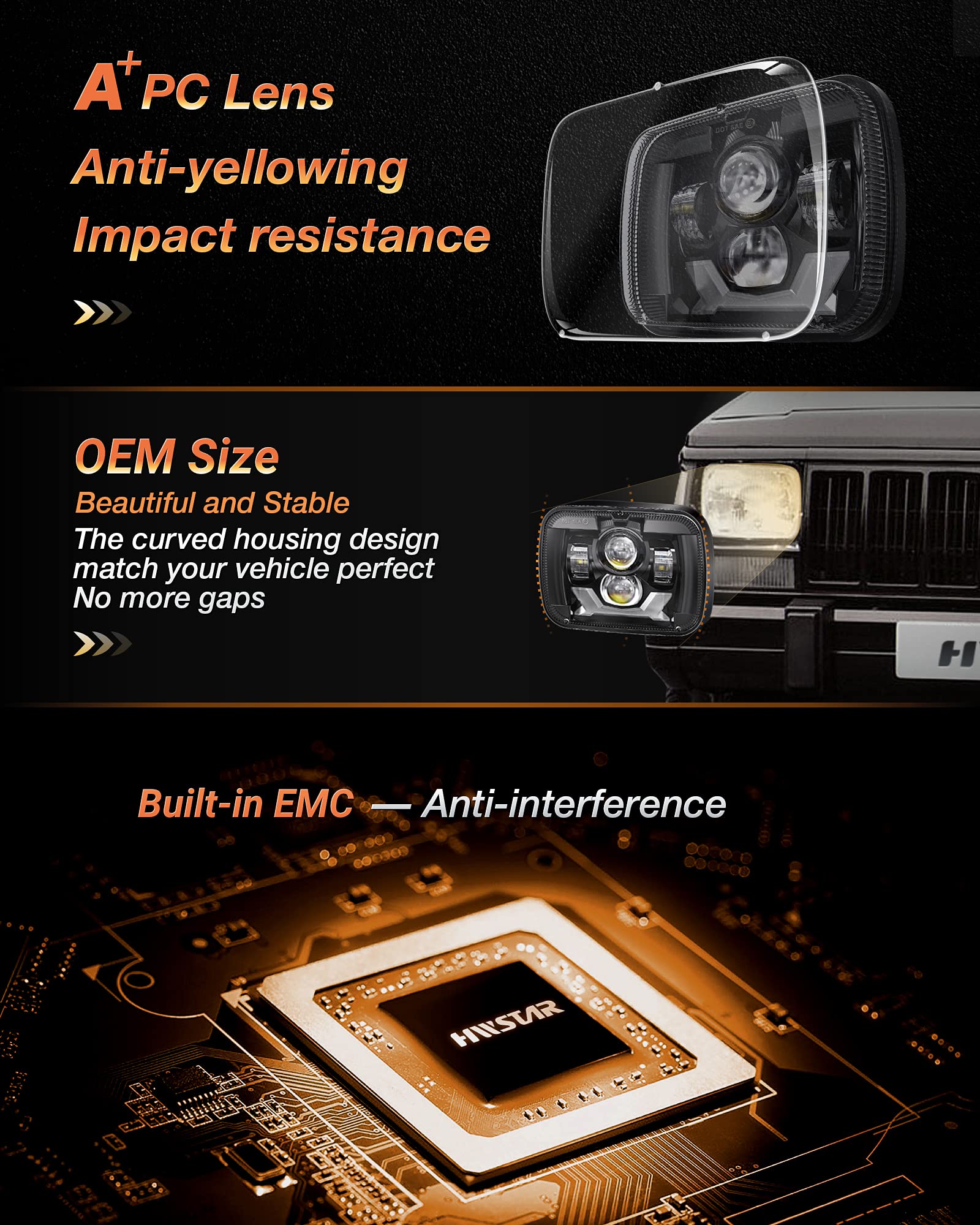 HWSTAR Pair 180W 1000% Bright H6054 5x7 7x6 Led Headlights Compatible with Jeep Cherokee XJ Wrangler YJ DOT Anti-glare DRL Turn Signal Hi/Low Sealed Beam Ford Chevy GMC Toyota Nissan Dodge etc Black