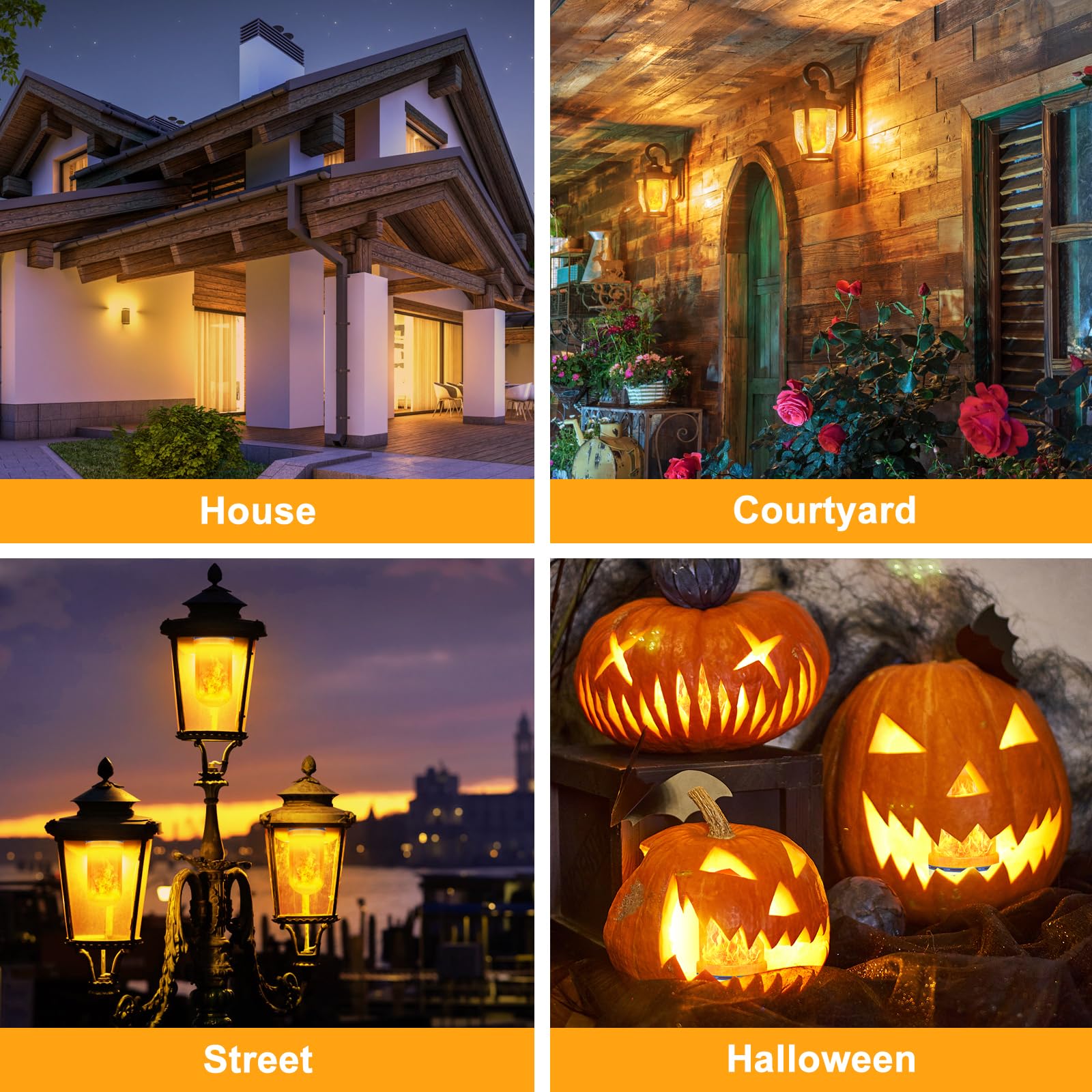 Halloween Decorations Upgraded LED Flame Light Bulbs, 4 Modes Flickering Light Bulbs, E26 Base Fire Flame Bulb, Christmas Lights Patio Outdoor Indoor Home Decor (Yellow, 2 Pack)