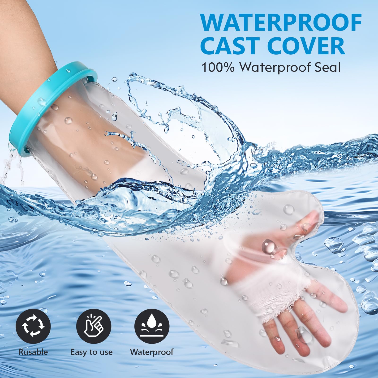 UpGoing Cast Covers for Shower Arm Adult Waterproof Cast Cover Shower Protector Bag for Wound Arm, Hands, Wrists, Elbow, Finger to Keep Wounds Dry, Reusable Durable