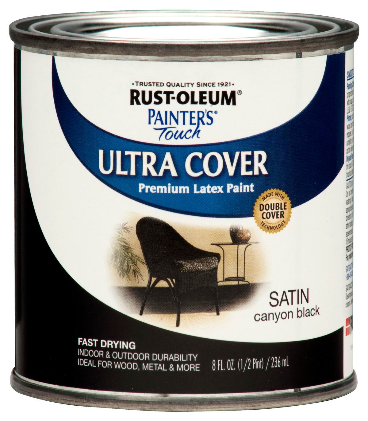 Rust-Oleum 267249 طلاء فرشاة لاتكس ممتاز Painter's Touch Ultra Cover، نصف لتر، ساتان أسود كانيون