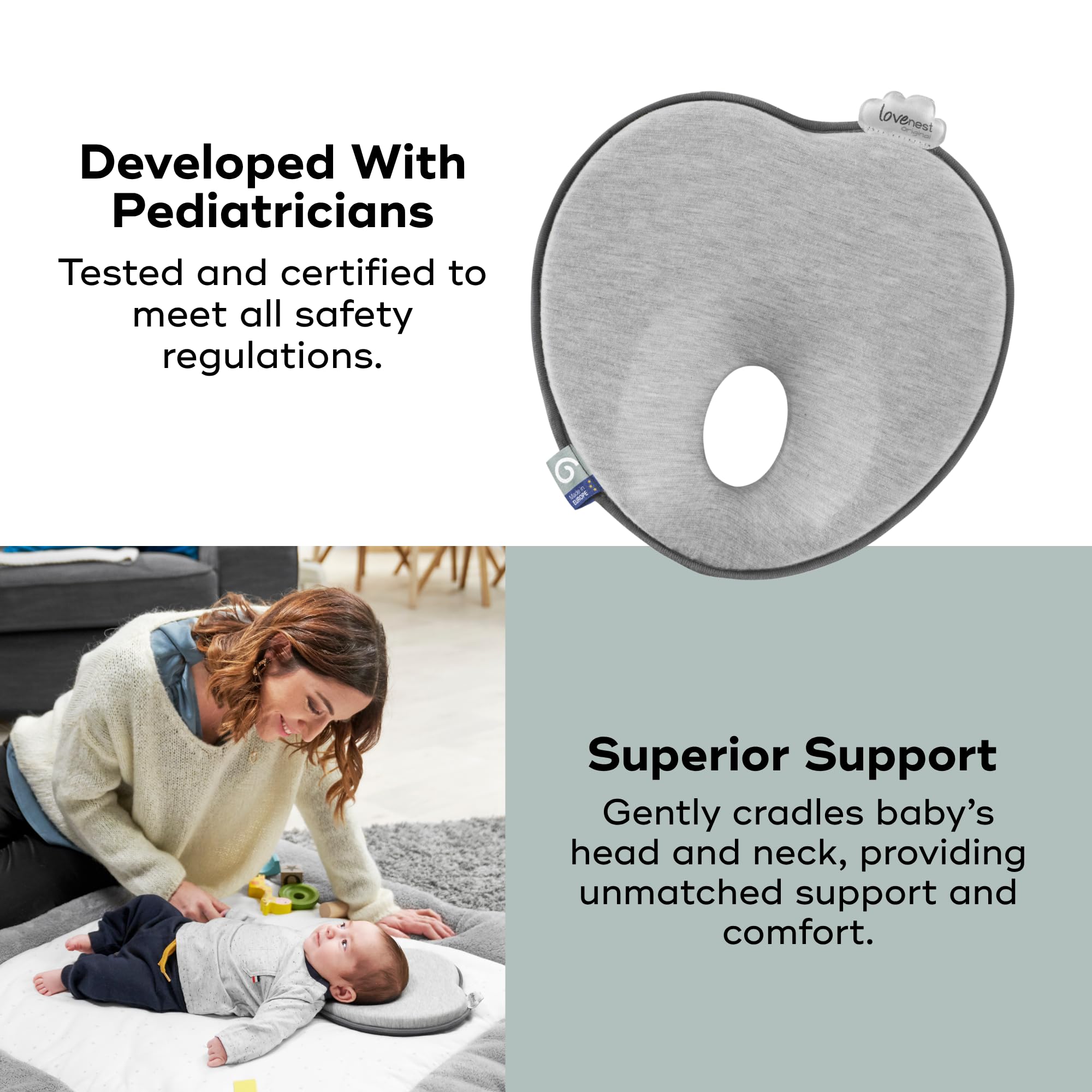 Babymoov Lovenest Organic Baby Infant Cushion, Pediatrician Designed Versatile, Comfortable, Machine-Washable Head and Neck Support (Made in Europe), Baby Registry Must Have