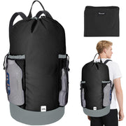 BALEINE 120L Laundry Bag Backpack, 900D Oxford Fabric Large Travel Laundry Bags with Shoulder Straps and 2 Mesh Pockets for College Dorm, Apartment, Laundromat (Black, 120L)