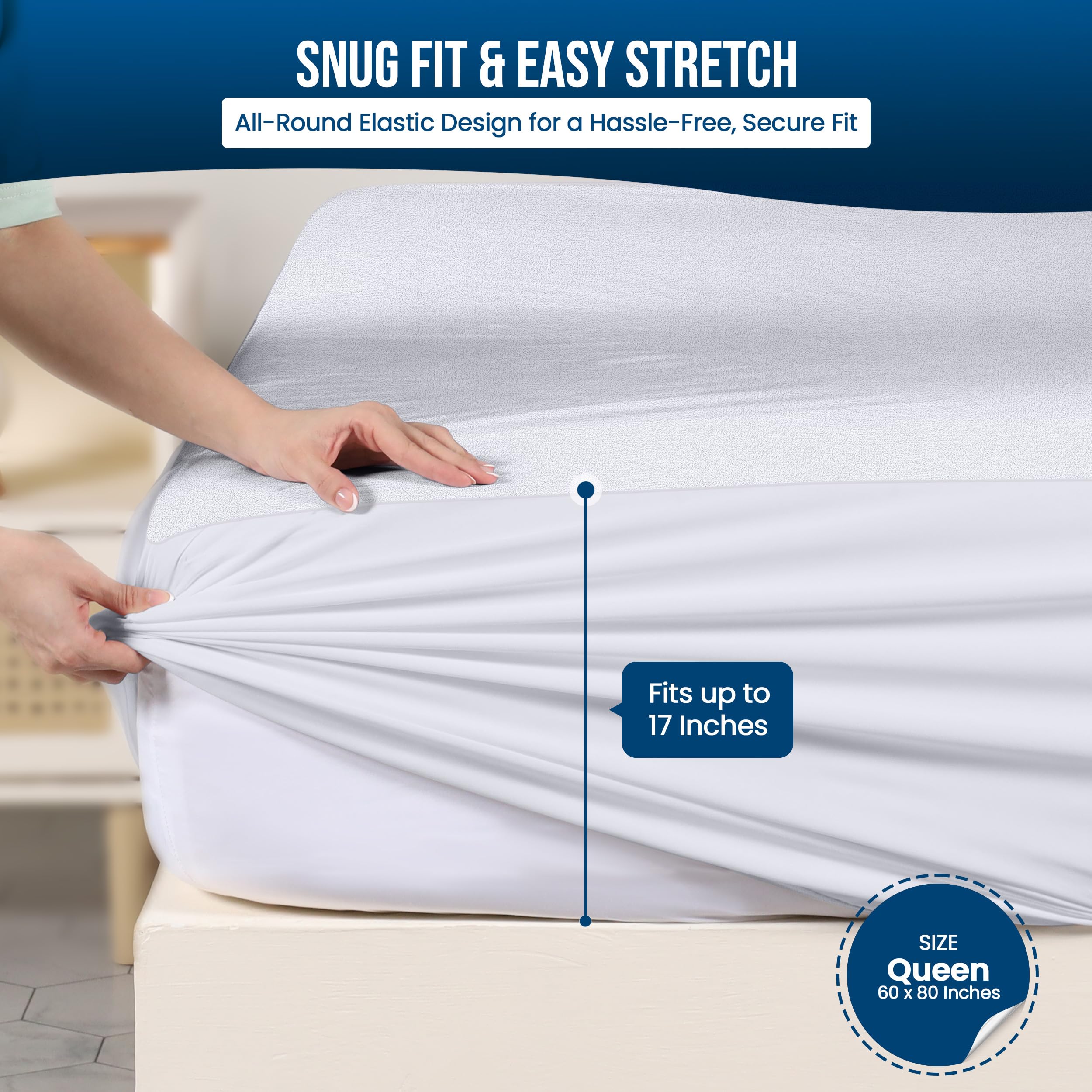 Utopia Bedding Waterproof Mattress Protector Queen Size, Premium Terry Mattress Cover 200 GSM, Breathable, Fitted Style with Stretchable Pockets (White)