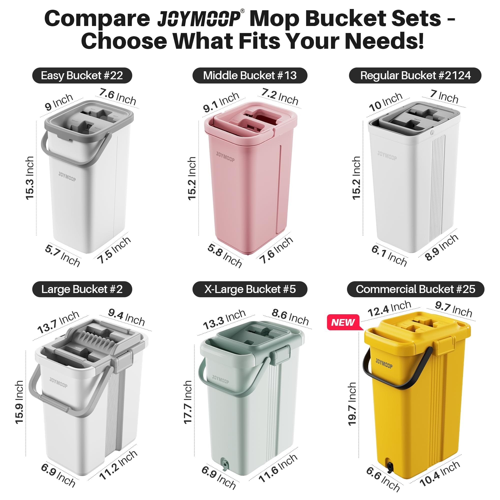 JOYMOOP Mop and Bucket with Wringer Set, Hands Free Flat Floor Mop and Bucket, 60" Mop with 3 Reusable Microfiber Pads, Wet and Dry Use, Floor Cleaning System