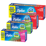 Ziploc Brand Storage Bags Variety Pack, 42ct Storage Gallon and 48ct Storage Quart with Stay Open Design, 50ct Sandwich and 50ct Snack with Grip N Seal Technology, 190ct Total