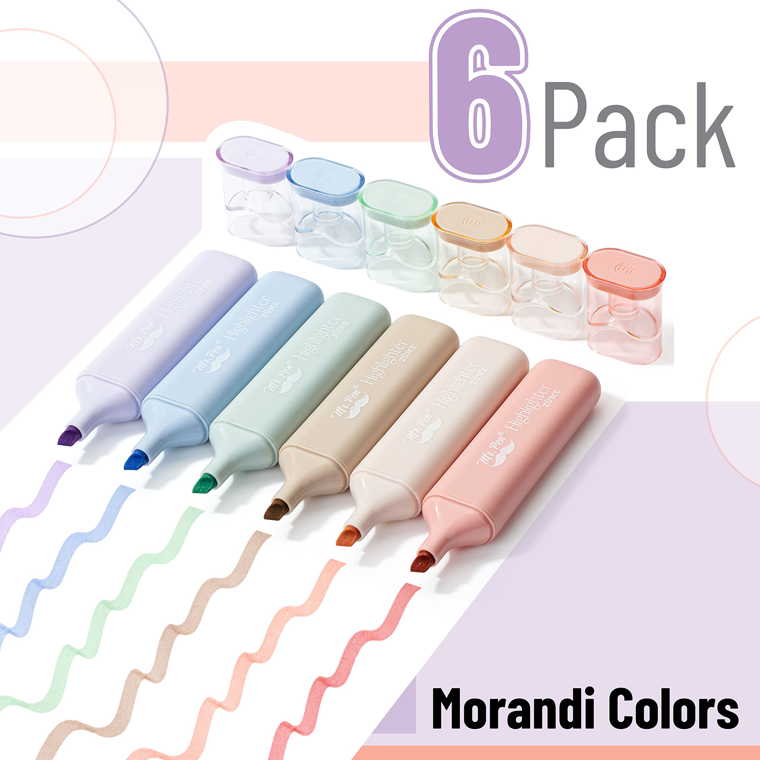 Mr. Pen- Highlighters Pastel Assorted Colors for Books, 6 Pack, Morandi Colors, Chisel Tip, Back to School Supplies