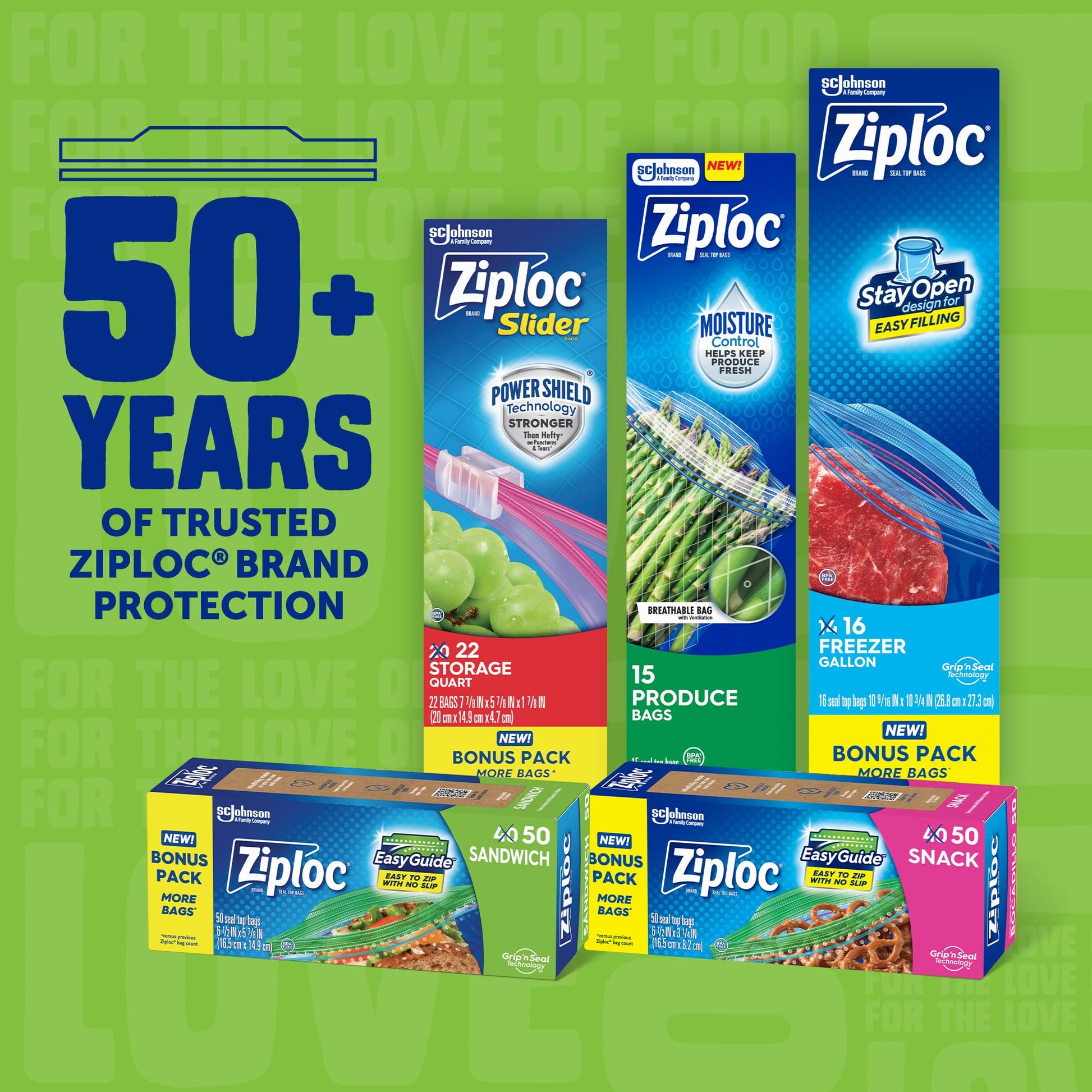 Ziploc Sandwich and Snack Bags with EasyGuide Texture, Plastic Storage Bags with Grip 'n Seal Technology, 105 Bags Total