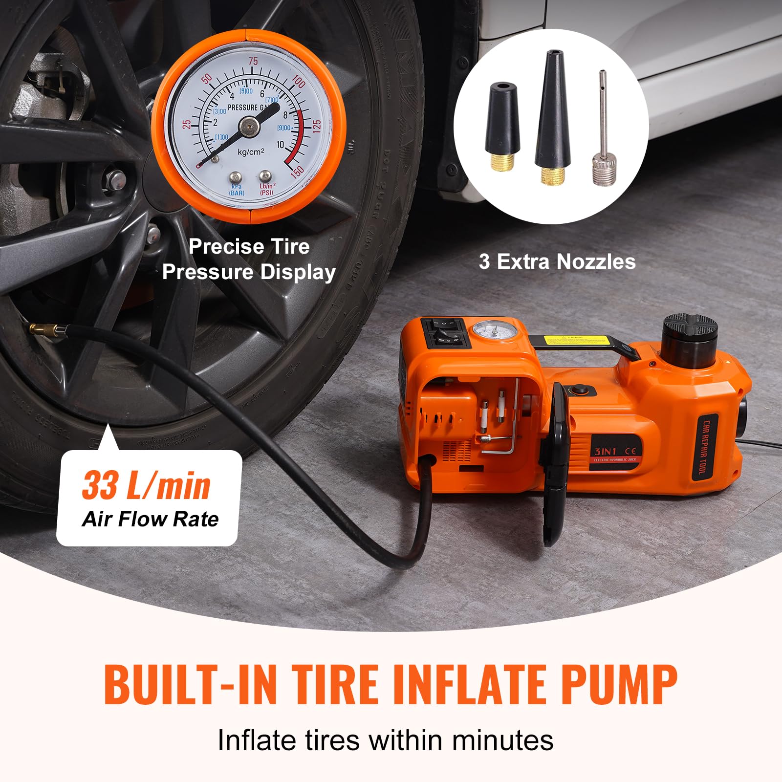 VEVOR Electric Car Jack, 5 Ton/11023 LBS Hydraulic Jack Lift with Electric Impact Wrench, Built-in Inflatable Pump, and LED Light for SUV MPV Sedan Truck Change Tires Garage Repair