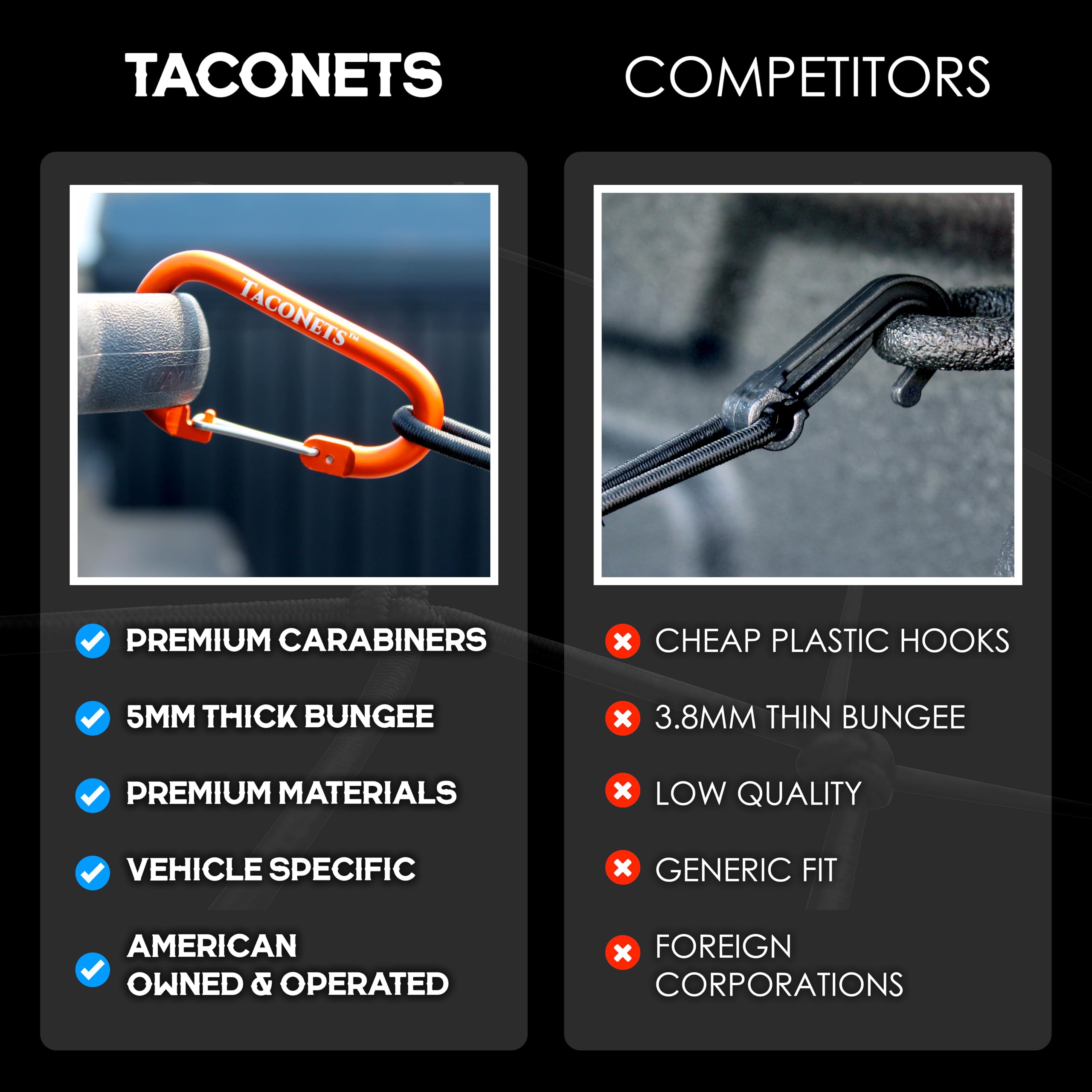 TacoNets Envelope Cargo Net for GMC Sierra & Chevy Silverado - Fits 2013-2025 - Upgraded 5mm Bungee - Integrated Storage Bag - Heavy Duty Carabiners - Designed in USA - 18" x 50"