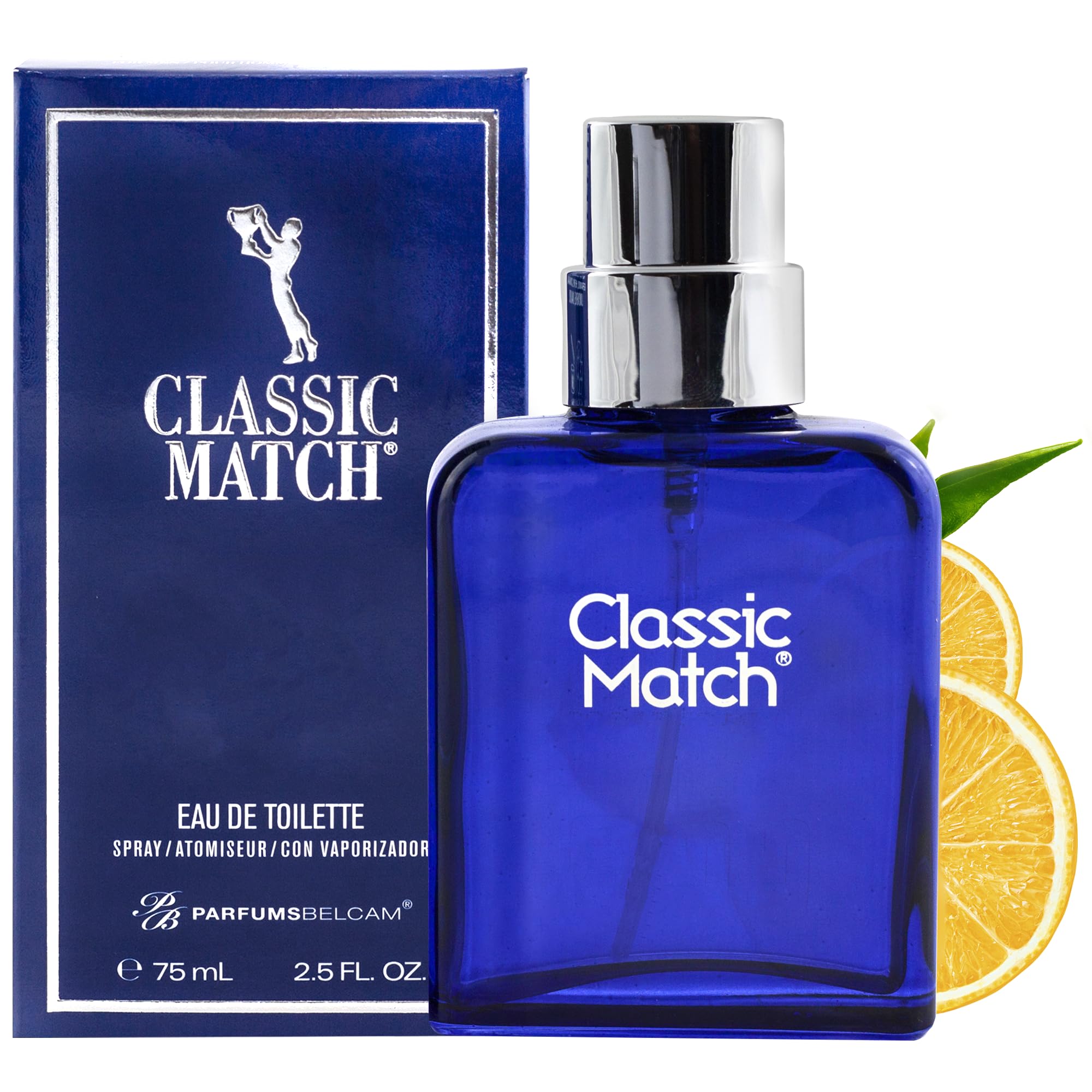 PB ParfumsBelcam Blue Classic Match Eau de Toilette Spray for Men – Modern Citrus Fougere Fragrance, Notes of Melon, Moss and Patchouli, Cologne Alternative, Signature Fragrance – 2.54 Fl Oz