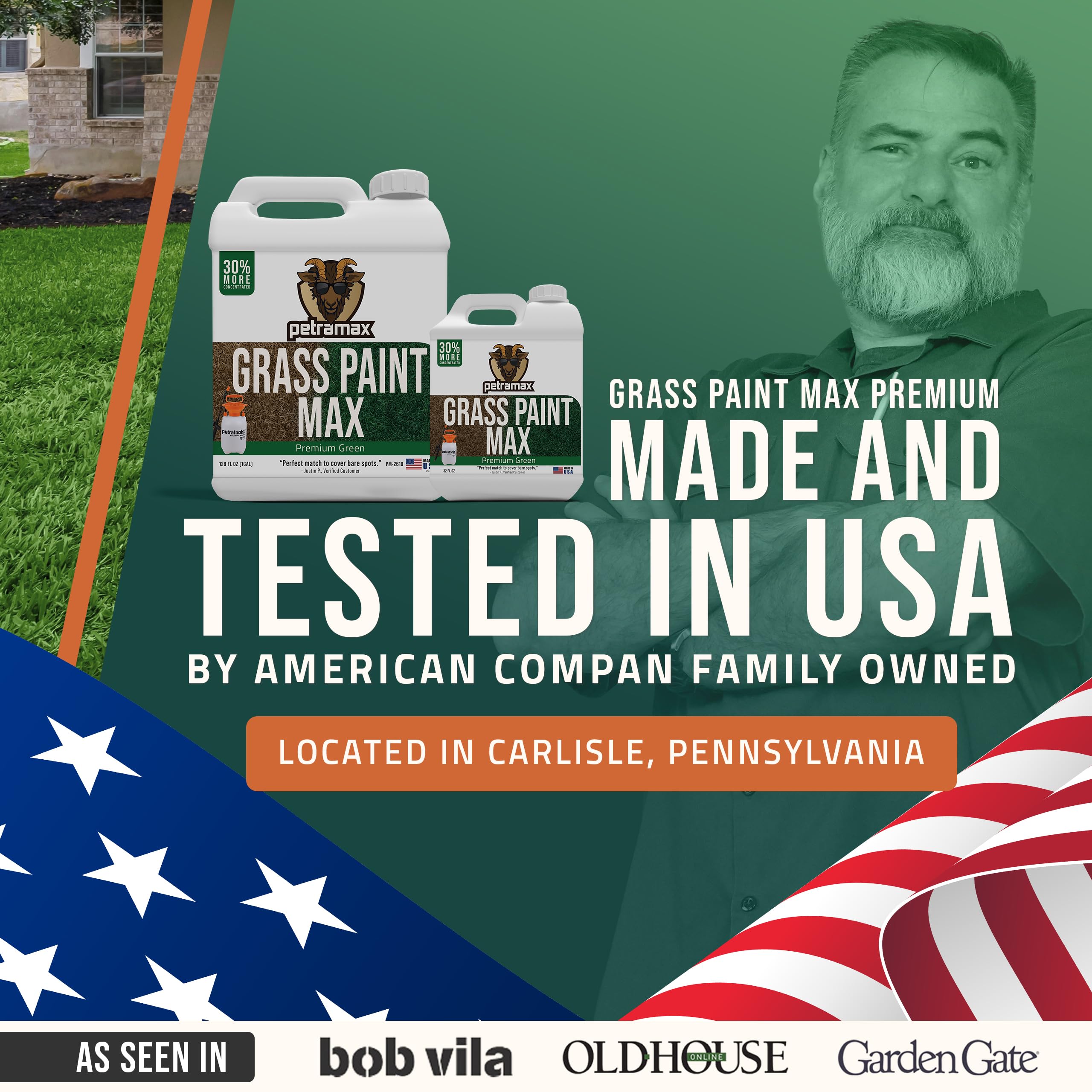 PetraMax Max Grass Paint for Lawn - Maintain Perfect Green Grass, Spray for Lawn & Shrubs Green Spray, Paint Pair with Petra Sprayers - Touch up Dog Spots - Non-Toxic Safe for Pets (Premium, 32 oz)