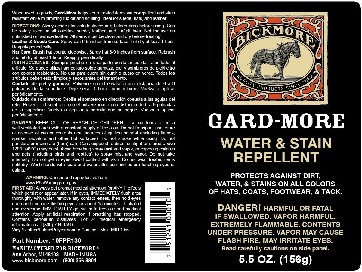 Bickmore Gard-More Water & Stain Repellent 5.5oz- Leather Protector and Suede Protector Waterproofing Spray Guard for Boots, Shoes, Clothing, Hats, Jackets & More