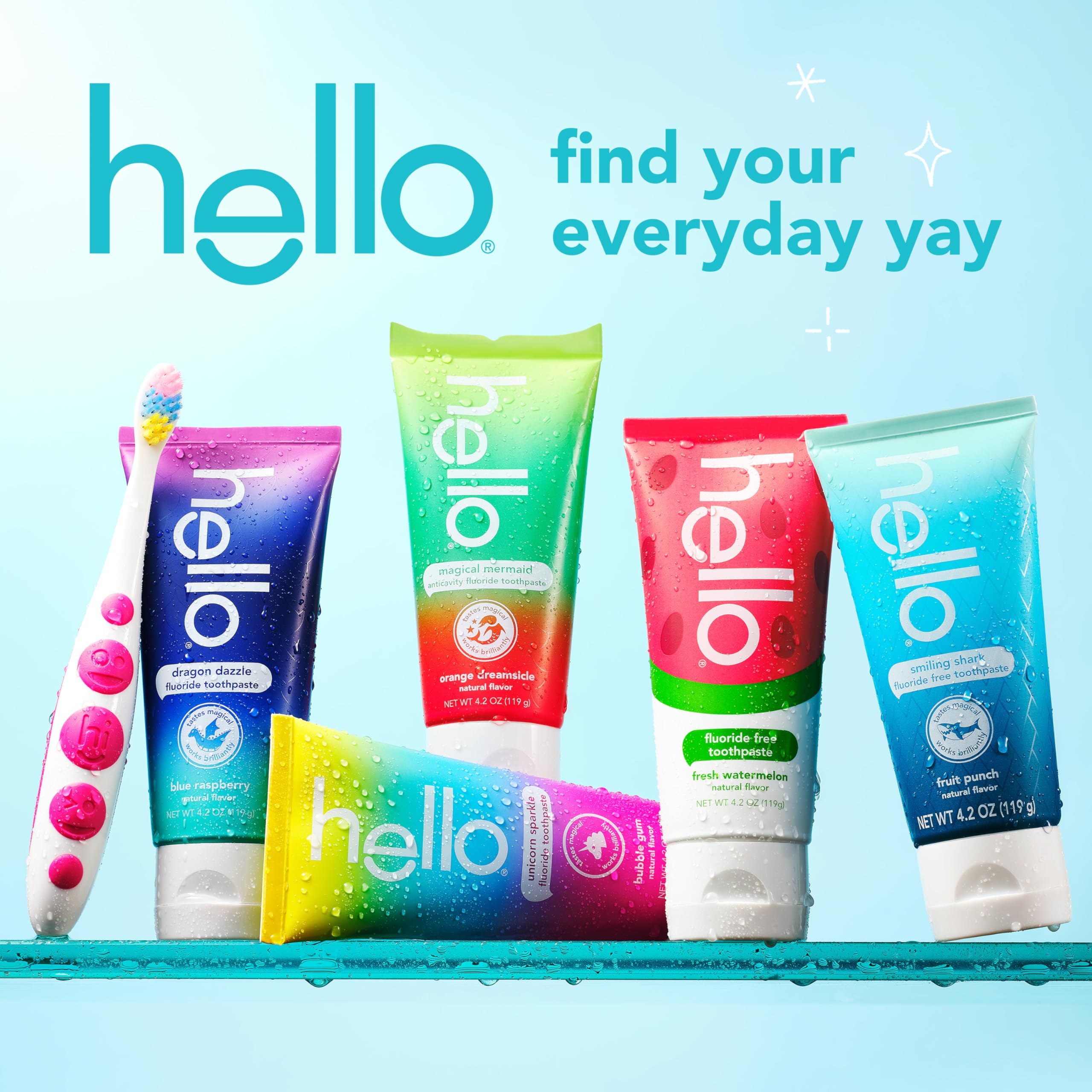 hello Smiling Shark and Fresh Watermelon Fluoride Free Kids Toothpaste Pack, Includes 4.2 oz Smiling Shark Kids and 4.2 oz Fresh Watermelon Toothpaste