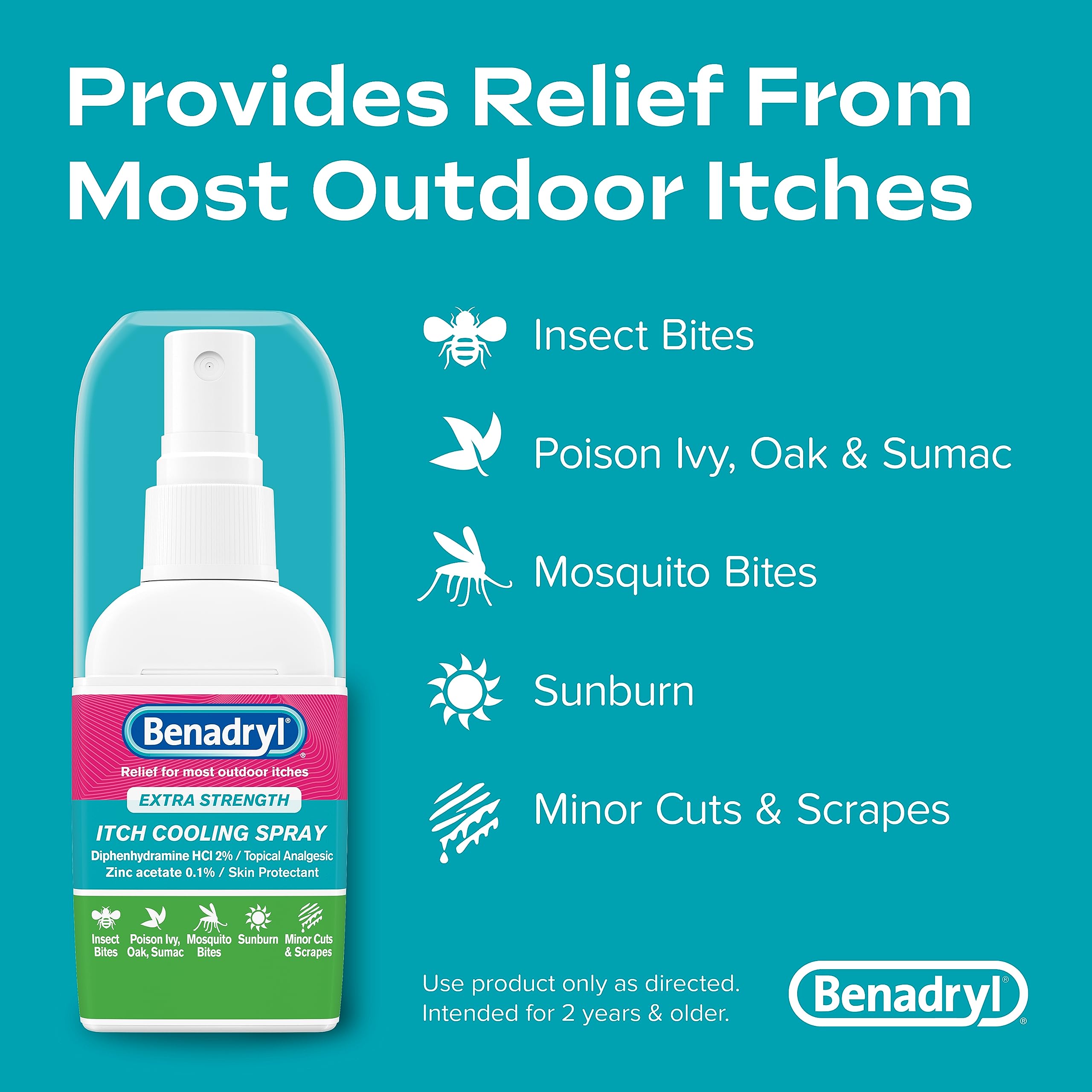 Benadryl Extra Strength Itch Cooling Spray, Topical Analgesic Spray with Diphenhydramine HCI & Zinc Acetate Skin Protectant for Fast Relief from Insect Bites, Travel Size, 2 fl. oz