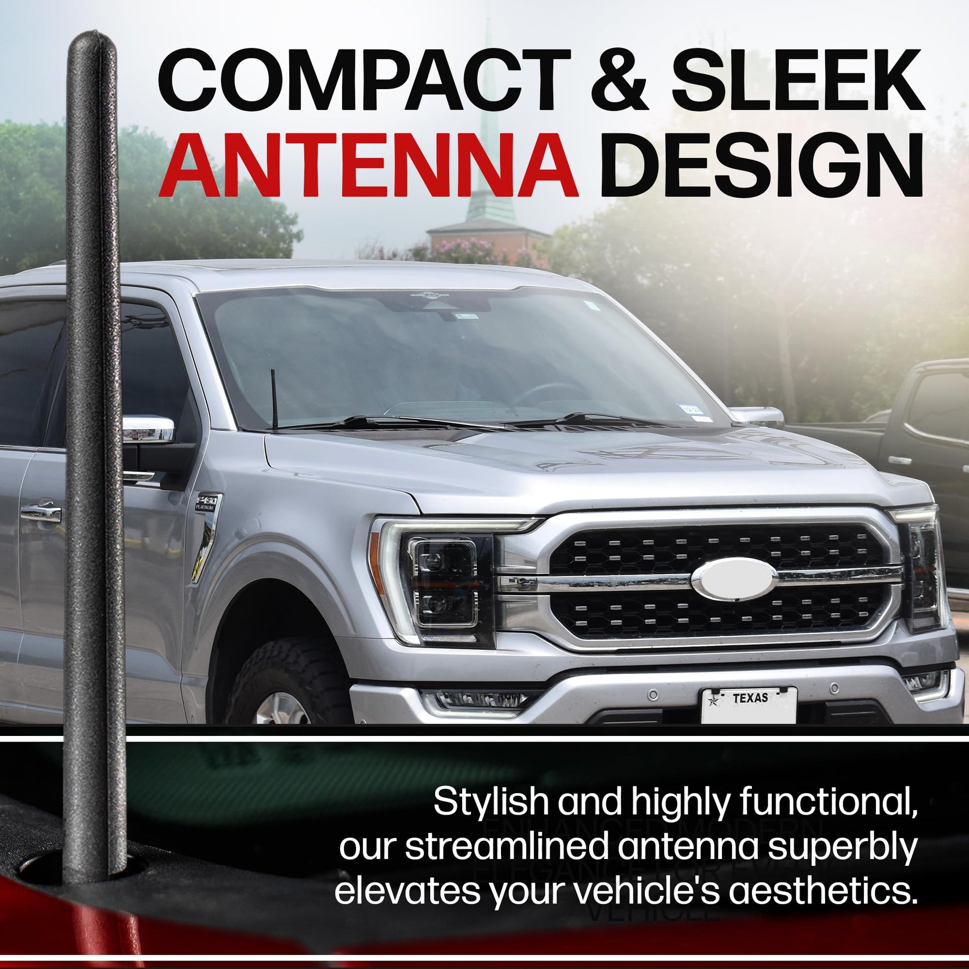 Short Rubber Antenna for Ford F-150 (2009-2025) - Bronco (2021-2025) USA Stainless Steel Threading, 6 3/4 Inch Truck Accessory, Car Wash Proof, Easy Installation, Enhanced Reception w/Copper Coil