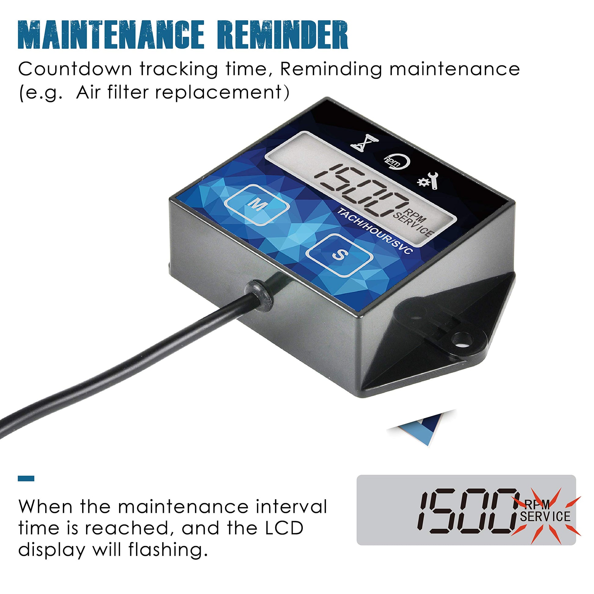 Runleader Small Engine Hour Meter, Digital Tachometer, Maintenance Reminder, Battery Replaceable, User Shutdown, Use for ZTR Lawn Mower Tractor Generator Marine Outboard ATV (HM011F)