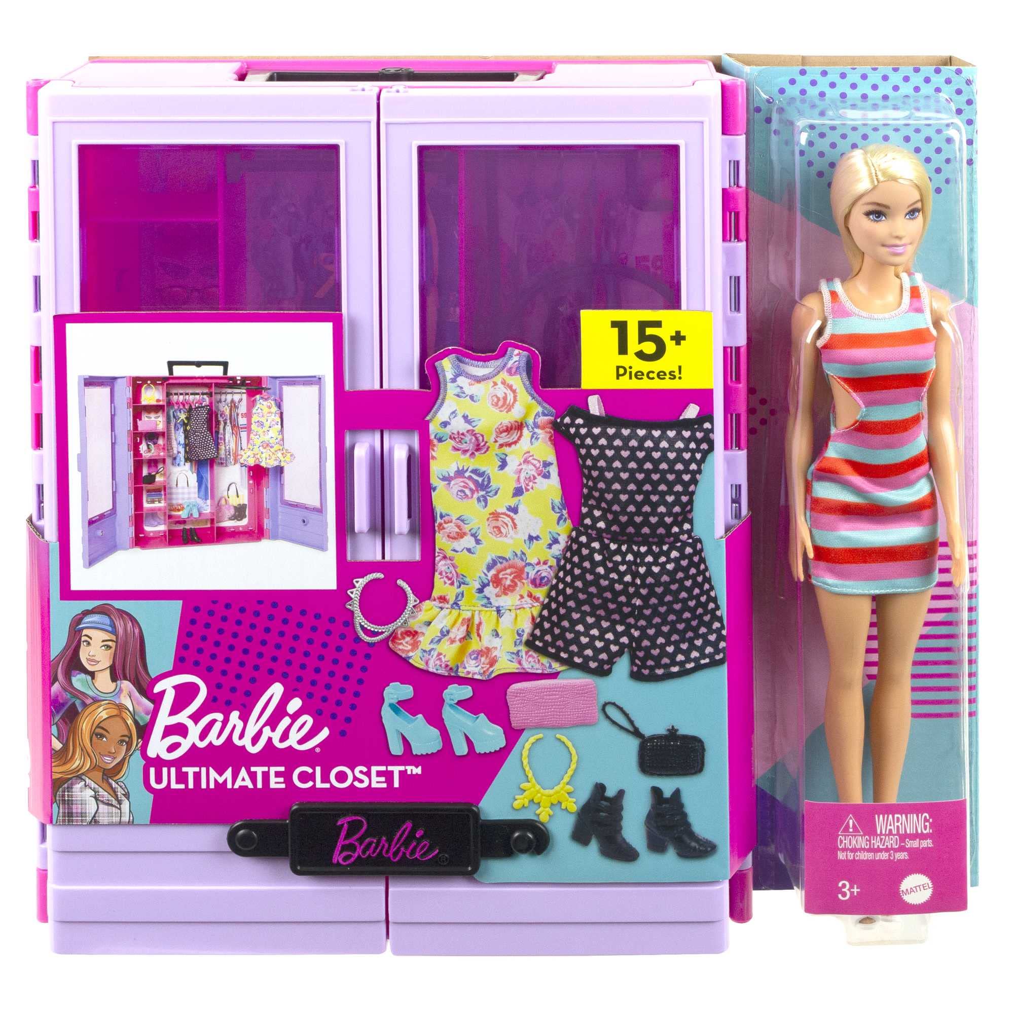 Barbie Doll & Playset, Fashionistas Ultimate Closet with Clothes (3 Outfits) & Fashion Accessories Including 6 Hangers