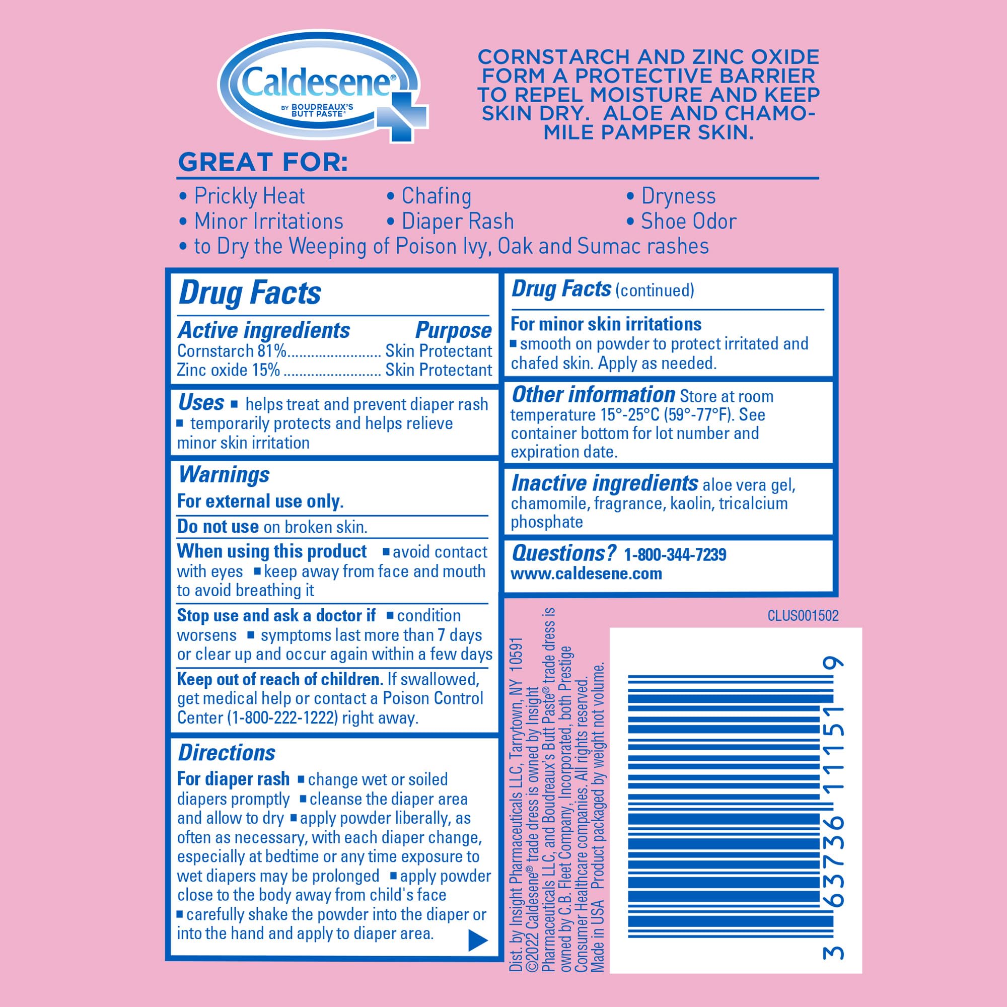 Caldesene Medicated Protecting Body Powder with Zinc Oxide and Cornstarch, Talc Free, 5 Oz