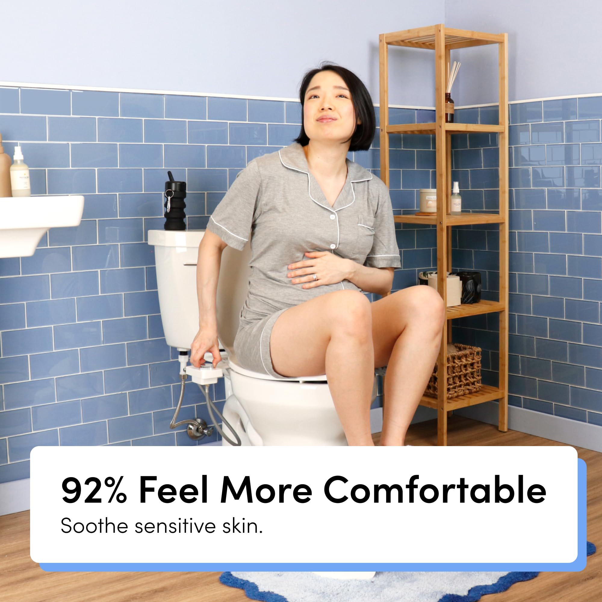 TUSHY Fresh Cool Water Bidet: Ultra Slim Toilet Seat Attachment (Non-Electric Self-Cleaning Hygienic Nozzle) Easy DIY Install <10 Min | Adjustable Water Pressure Control, Silver Knob