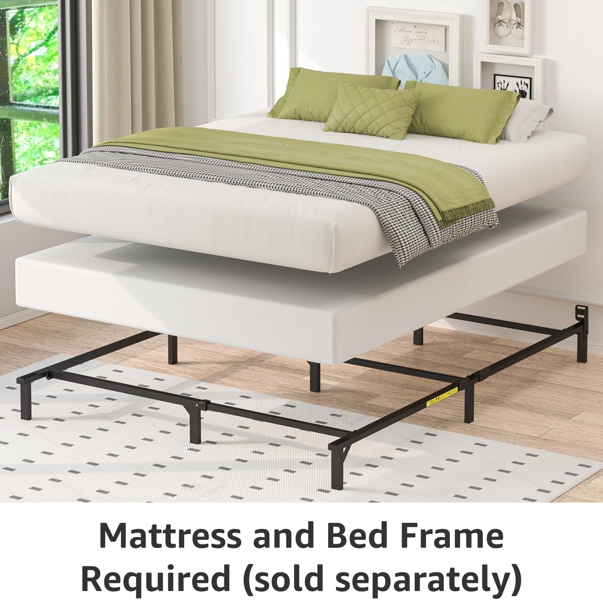Amazon Basics Smart Box Spring Bed Base, 5-Inch Height Mattress Foundation, Tool-Free Easy Assembly, Queen, 79"L x 59.5"W x 5"H, White