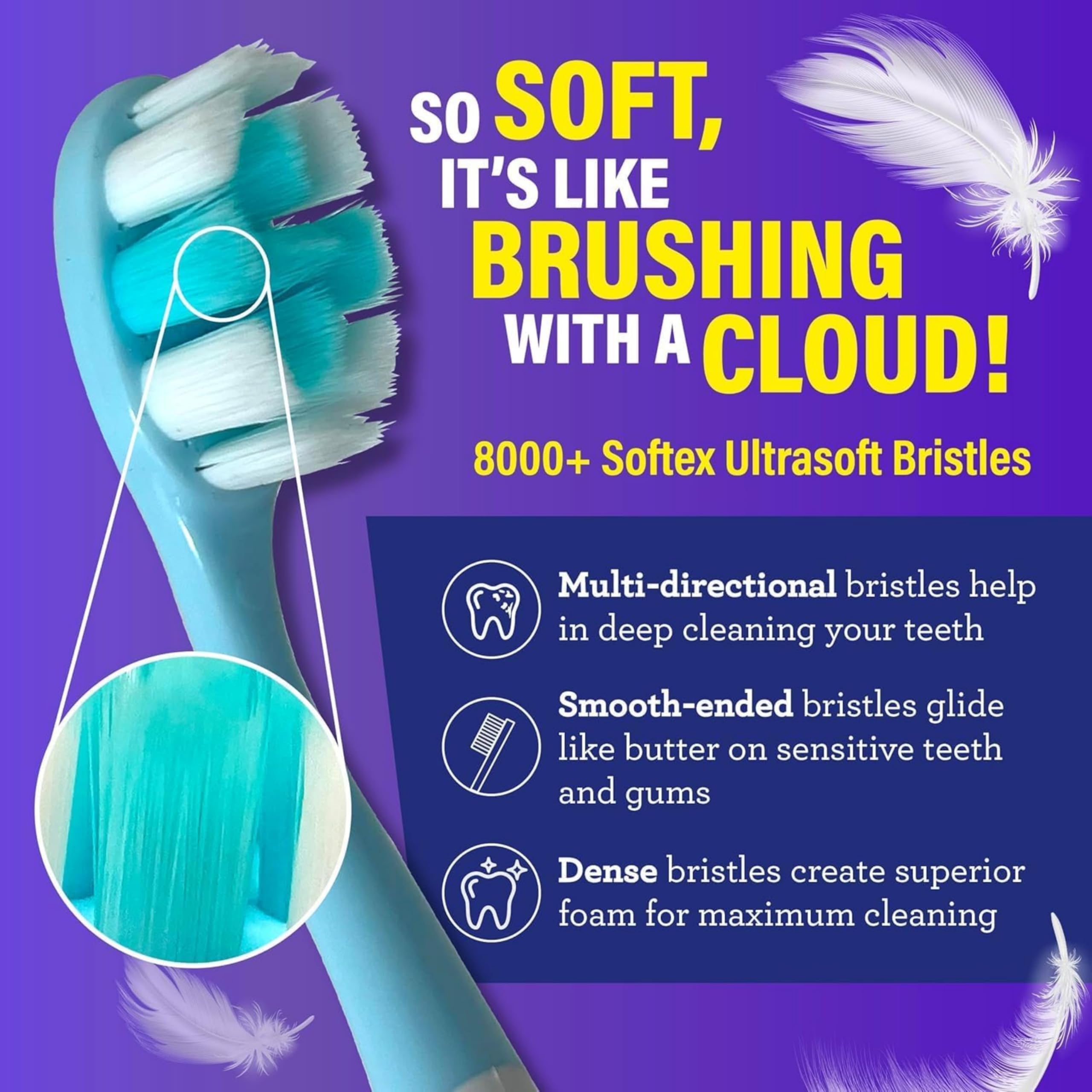 GuruNanda Butter On Gums Toothbrush, ADA Accepted, With 8000+ Ultra Soft Softex Bristles for Sensitive & Receding Gums, Perfect for Whiter Teeth, 6 Ct