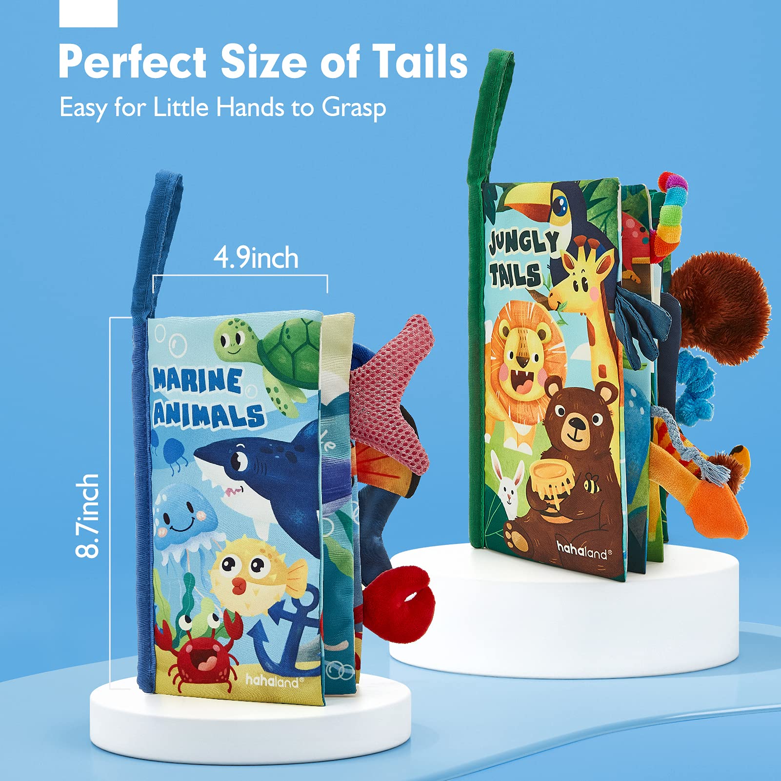 hahaland Baby Toys 0-6 Months - Crinkle Books for Babies 2PCS, Cloth Texture Tails Sensory Book 6-12 Months, Soft Tummy Time Toys 3 4 5 Month Newborn Infant Boys Gifts Christmas Baby Stocking Stuffers