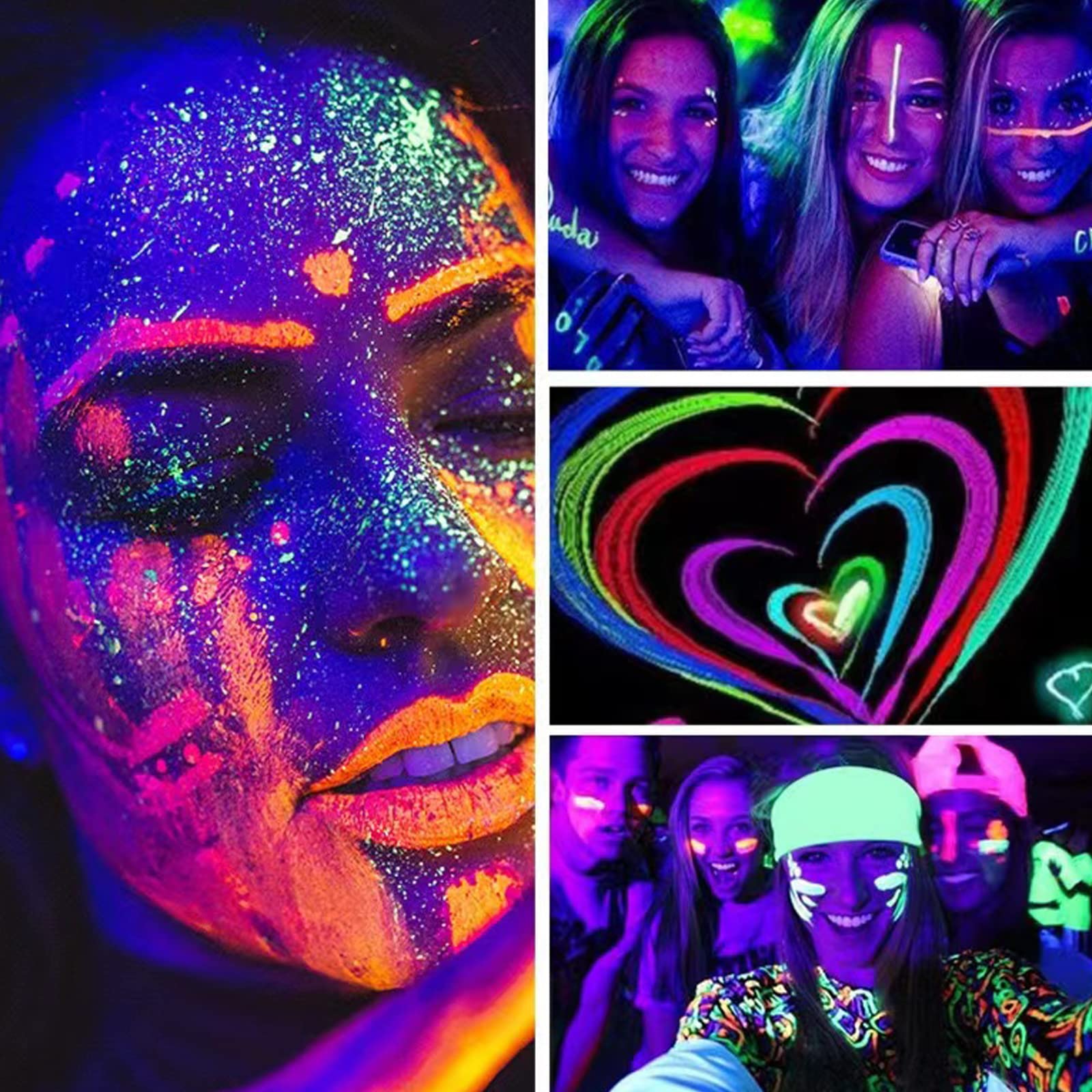 MEICOLY Neon Face Paint,UV Blacklight Glow Face Paint,8 Bright Colors Neon Fluorescent Rave Body Paint Palette,Water Activated Eyeliner,Water Based Glow In The Dark Halloween Washable for Kids Adults