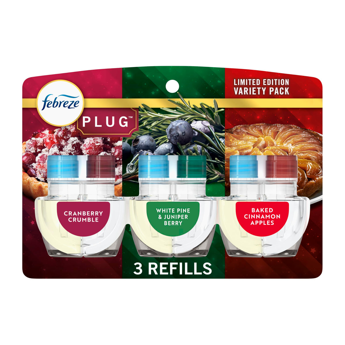 Febreze Lufterfrischer mit Stecker, Nachfüller mit geruchsbeseitigendem Duftöl, Weihnachtsmischung, 3 Nachfüller