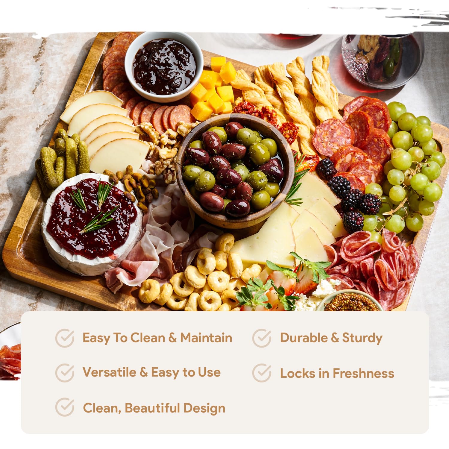 HOMESPHERE Acacia Wood Cake Stand with Lid - Rectangular Cake Holder, 2-in-1 Dessert Table Display Set & Charcuterie Board for Cheese, Chips, Fruit Platter, Large Acrylic Cake Dome Cover, No Glass