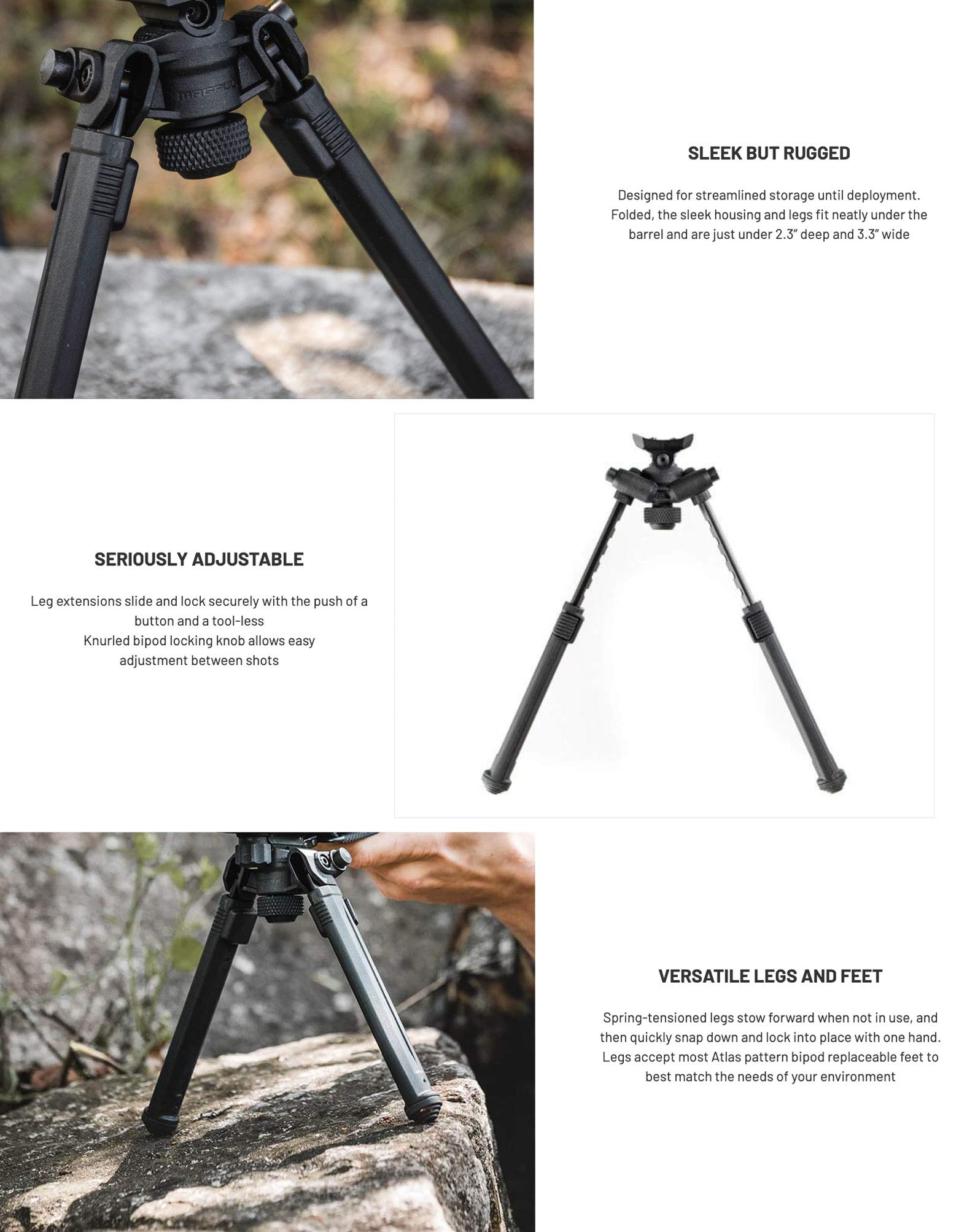 Magpul Rifle Bipod Gun Rest for Hunting and Shooting, M-LOK, Black