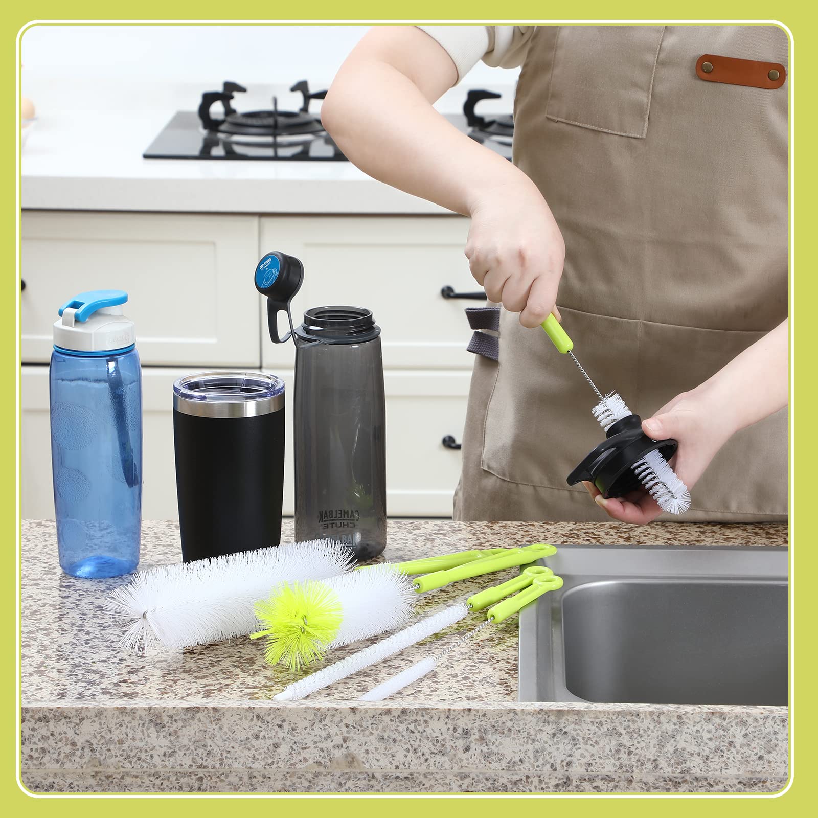 Bottle Cleaning Brush Set - Long Handle Bottle Cleaner for Washing Narrow Neck Beer Bottles, Sports Water Bottles with Straw Brush, Kettle Spout/Lid Cleaner Brushes