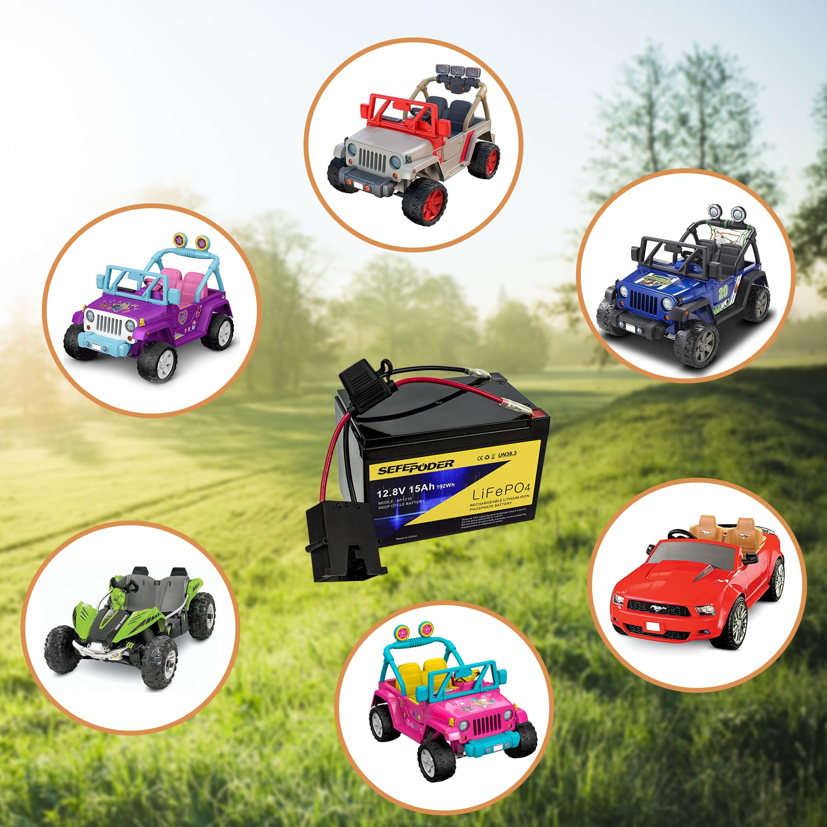 SEFEPODER Replacement Battery Compatible with Fisher Price Power Wheels 12 Volt,12V 15Ah Lifepo4 Lithium Ion Rechargeable Battery for Power Wheels Ride-On Vehicles