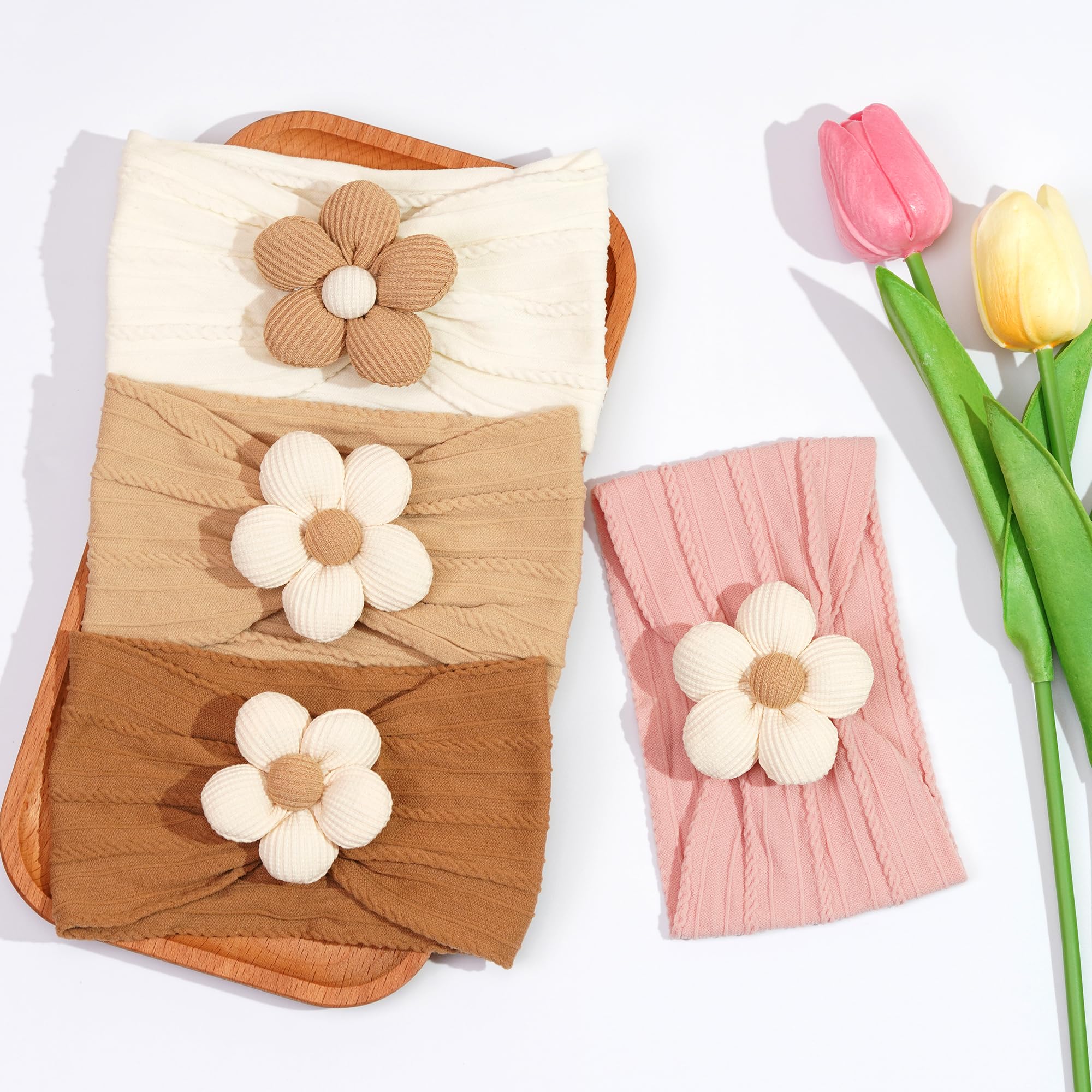 CÉLLOT 5 Pcs Baby Flower Headbands Baby Girls Nylon Headbands Soft Hairbands Hair Accessories for Newborn Infant Toddler Kids