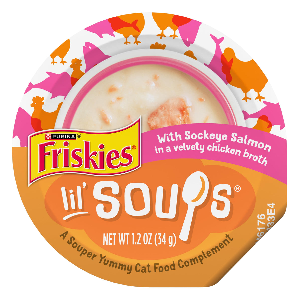 Purina Friskies Grain Free Leckere Katzenfutter-Toppings Lil' Soups mit Rotlachs in Hühnerbrühe – (8er-Pack) 34g Becher