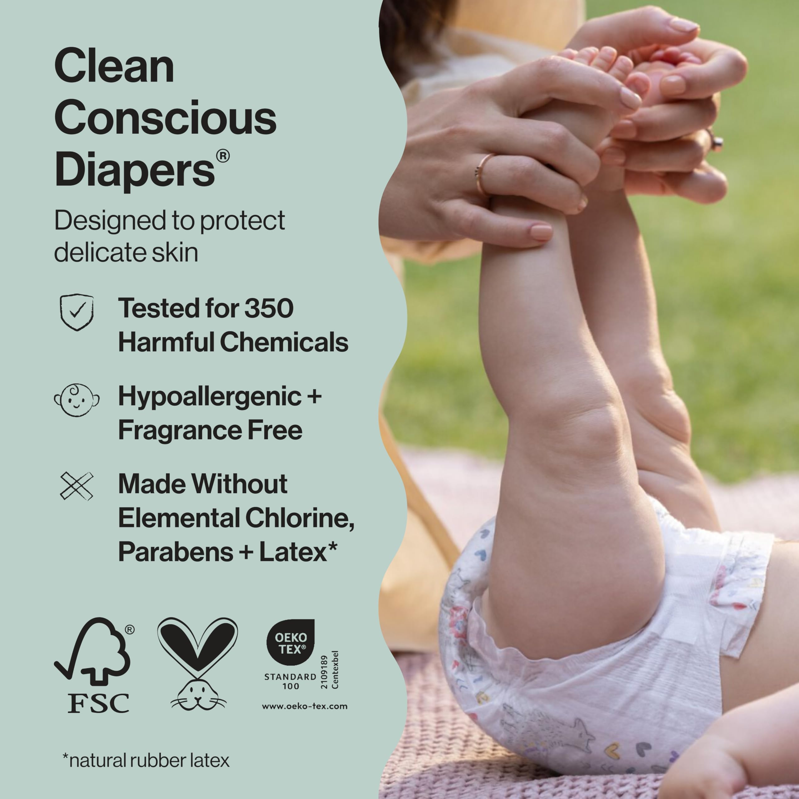 The Honest Company Clean Conscious Diapers for Delicate Skin | Up to 100% Leakproof | Hypoallergenic, Fragrance Free | Summer '25 Limited Edition Prints | Club Box, Size 2 (12-18 lbs), 72 Count