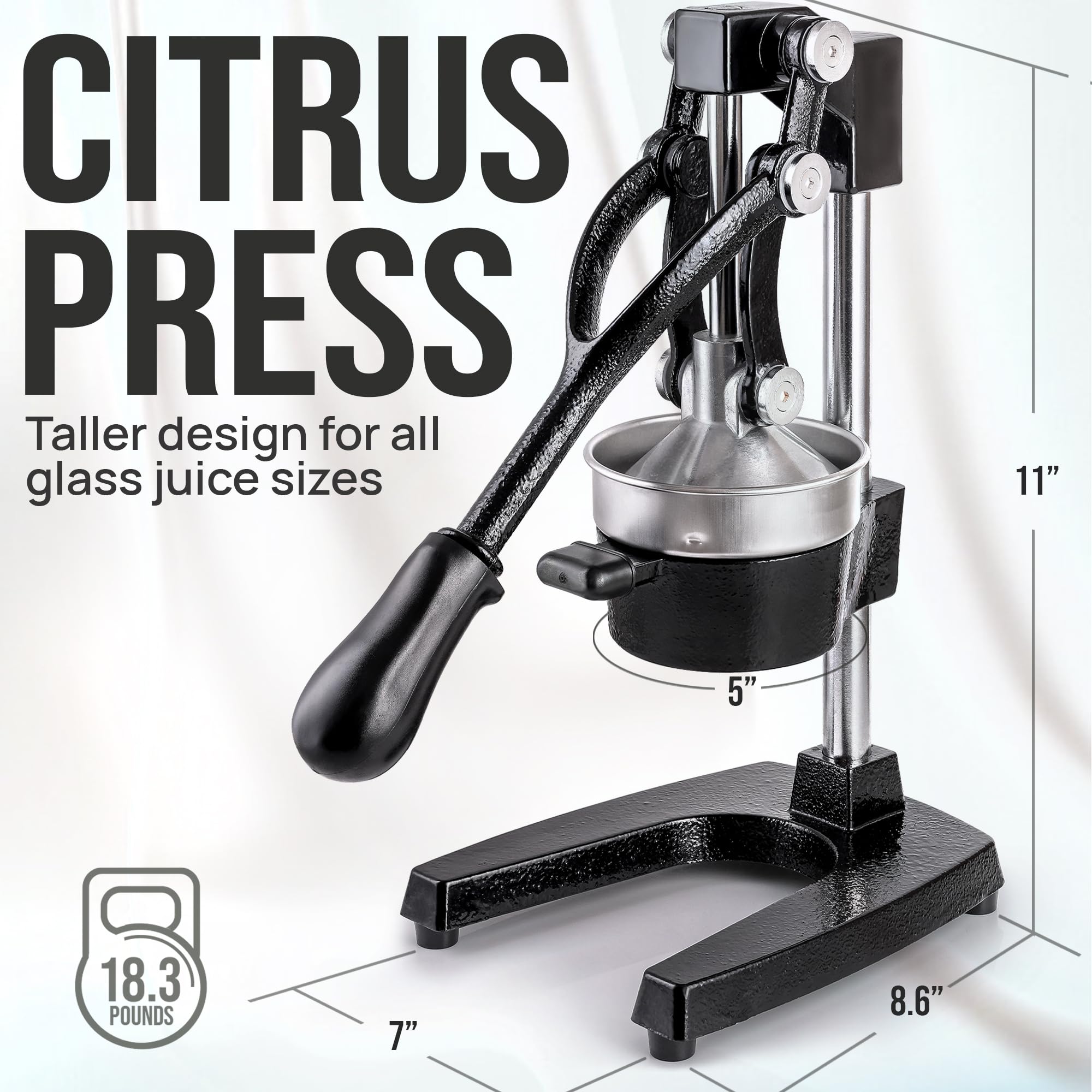 Zulay Kitchen Cast-Iron Orange Juice Squeezer - Easy-to-Clean, Heavy-Duty, Professional Citrus Juicer - Stainless Steel Lemon Squeezer - Manual Citrus Press & Orange Squeezer - Orange Juicer (Black)