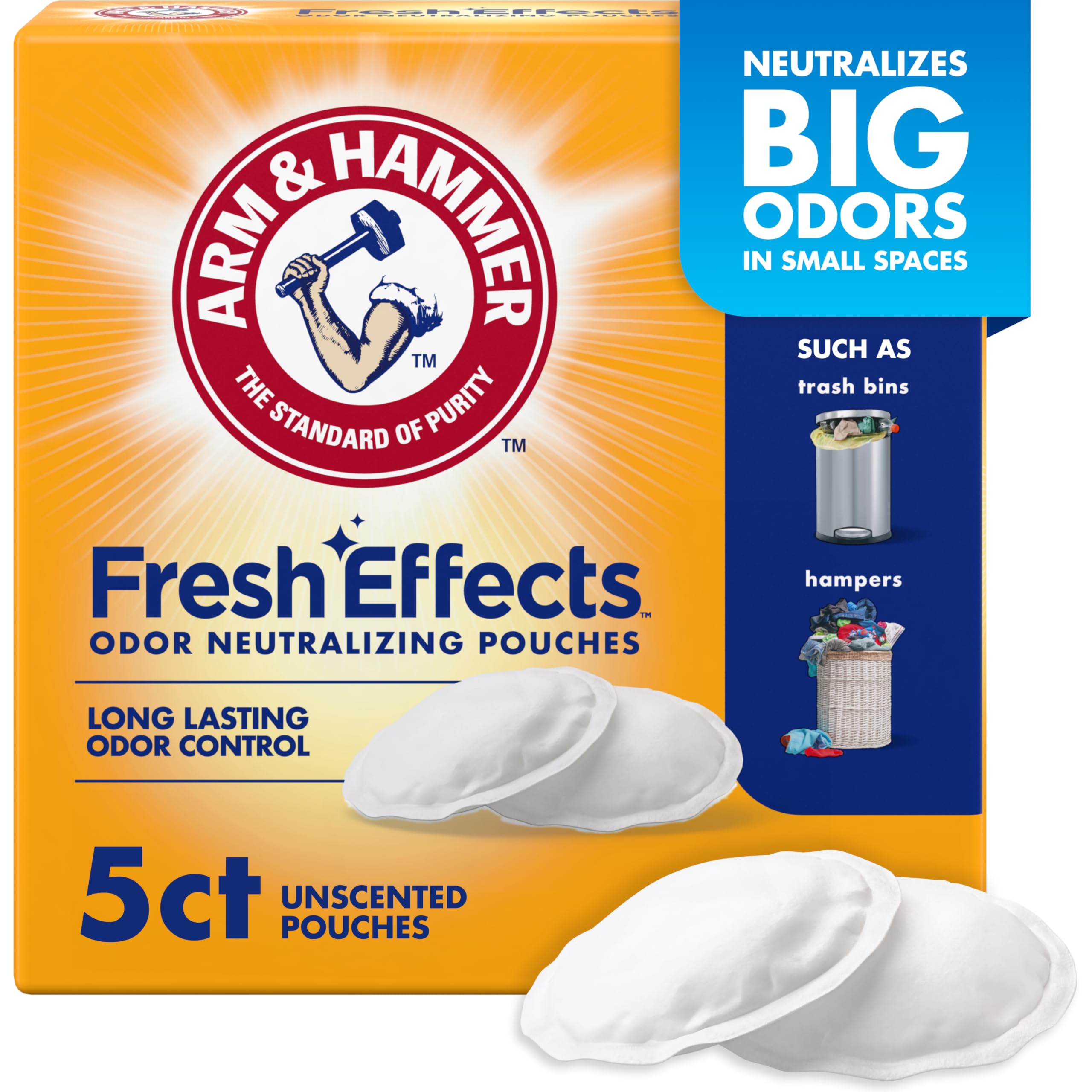 Arm & Hammer Fresh Effects Geruchsneutralisierende Natron-Beutel, geruchloser Deodorant für lang anhaltende Frische in Schuhen, Sporttaschen und kleinen Räumen, 5er-Pack