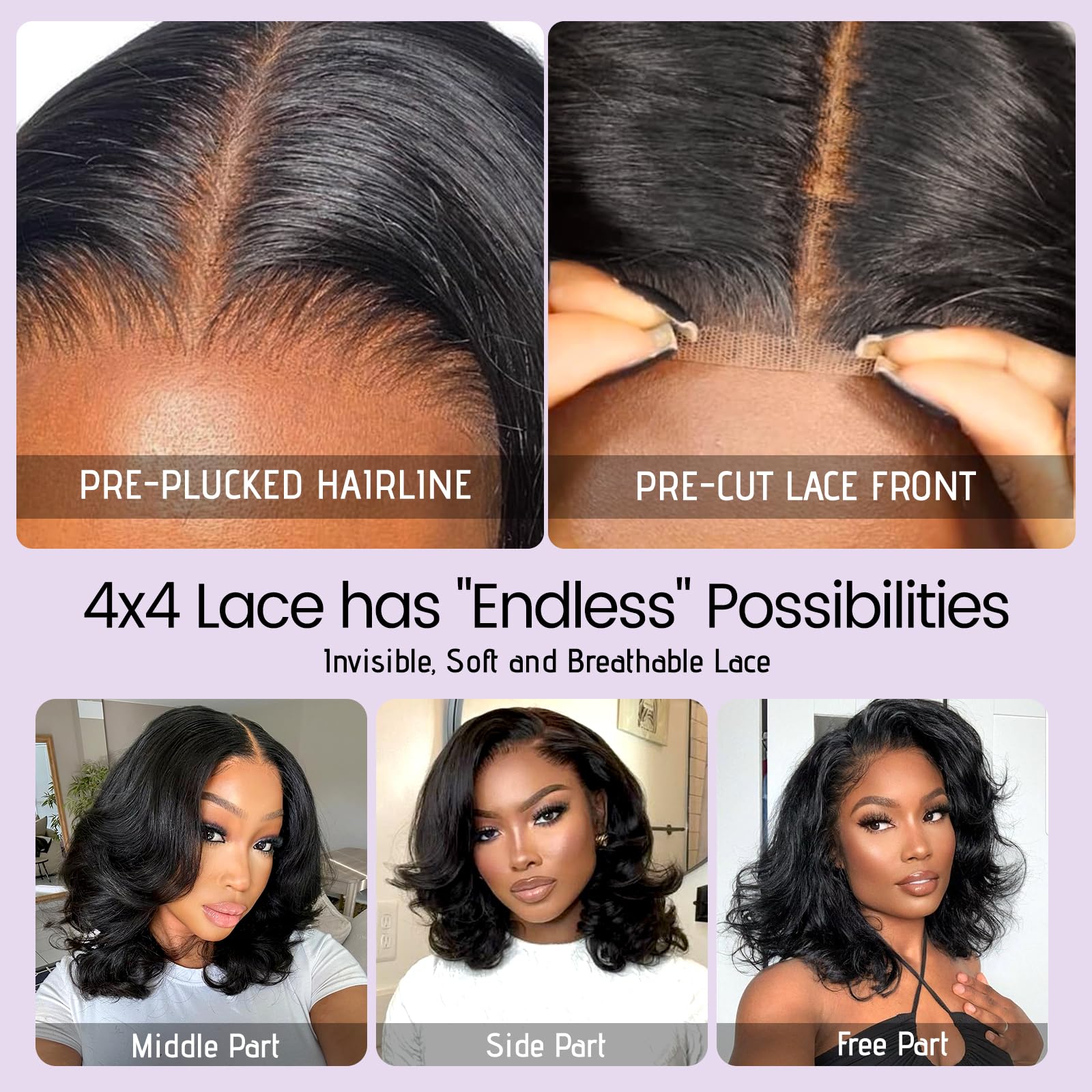 UVVUVV Wear and Go Glueless Wigs Pre Plucked Pre Cut 4x4 Body Wave Bob Wig Human Hair wigs for black women Short Bob Wig Human Hair 180 dentisty natrual color 14inch